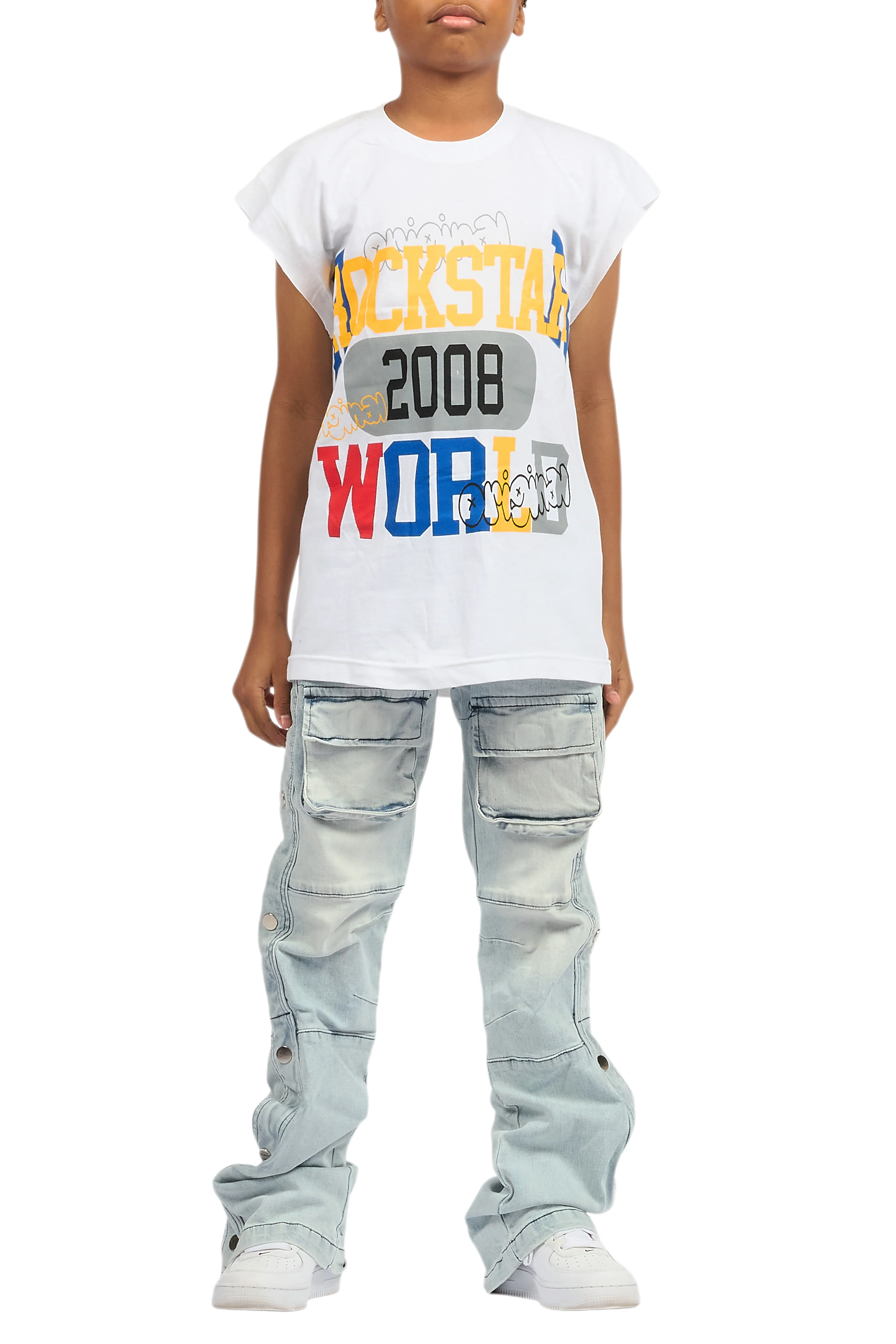Boys Daria White/Multi Graphic Muscle T-Shirt - Image 14