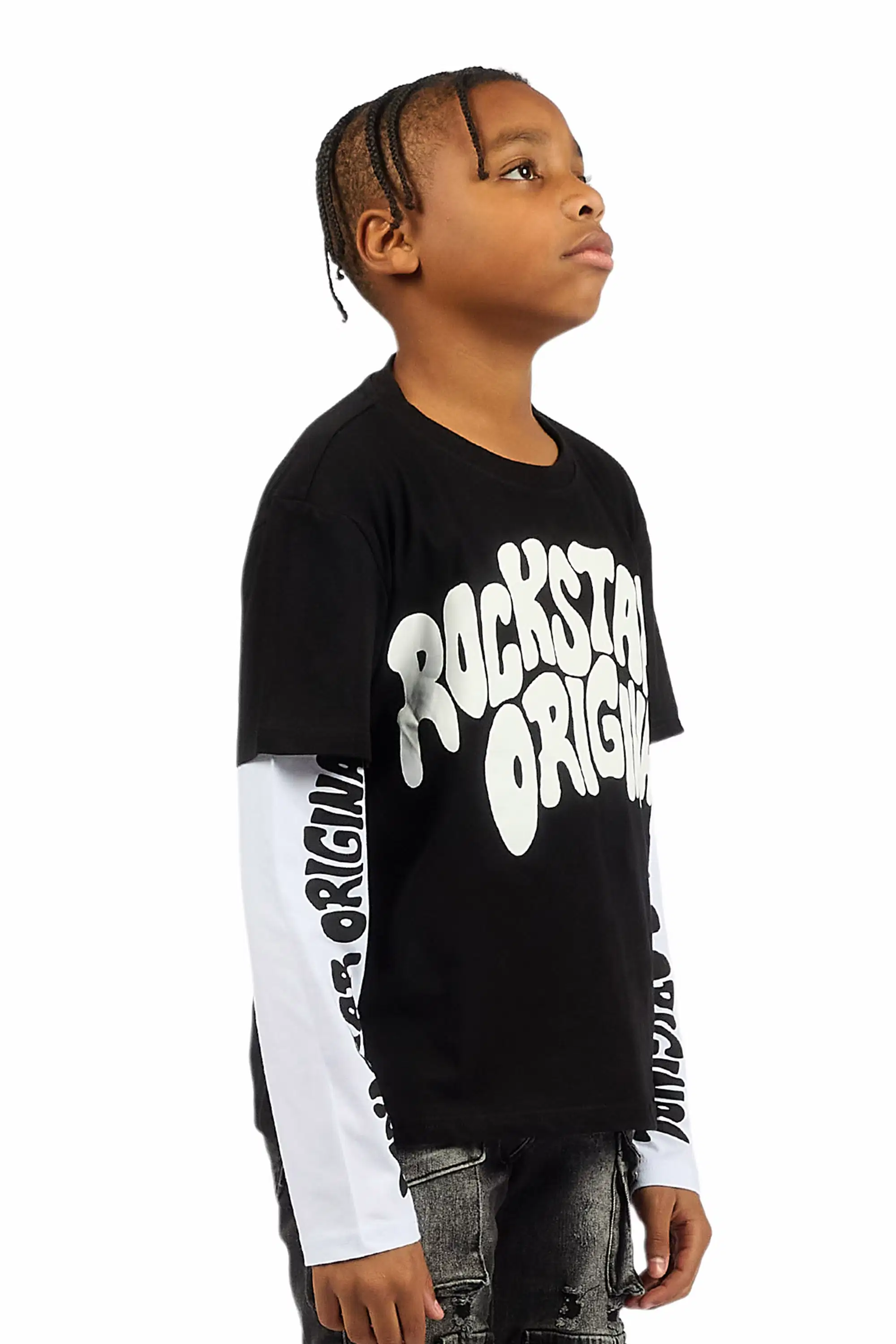 Boys Monit Black/White Double Layer Graphic T-Shirt - Image 3