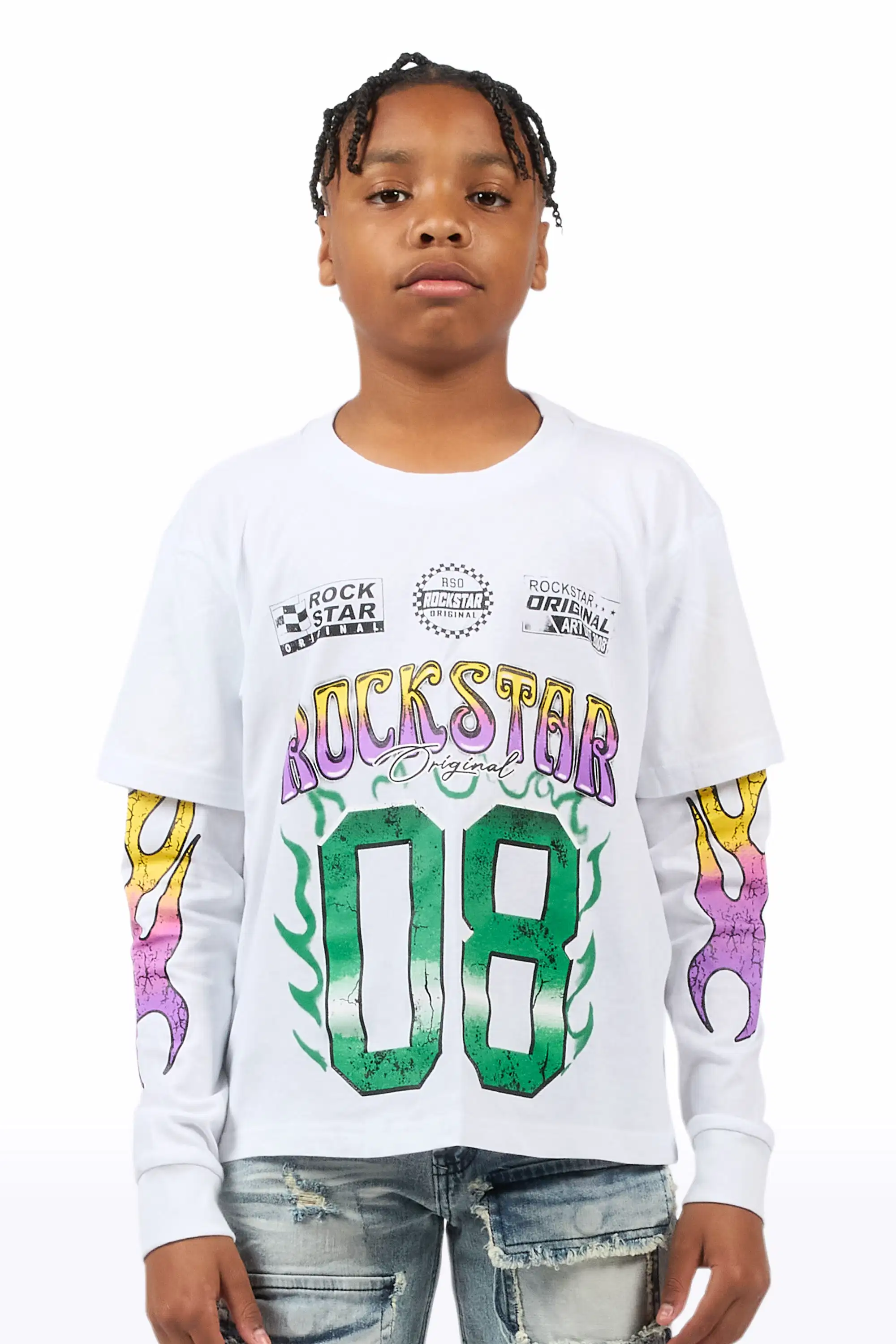 Boys Quito White Double Layer L/S Graphic T-Shirt - Image 2