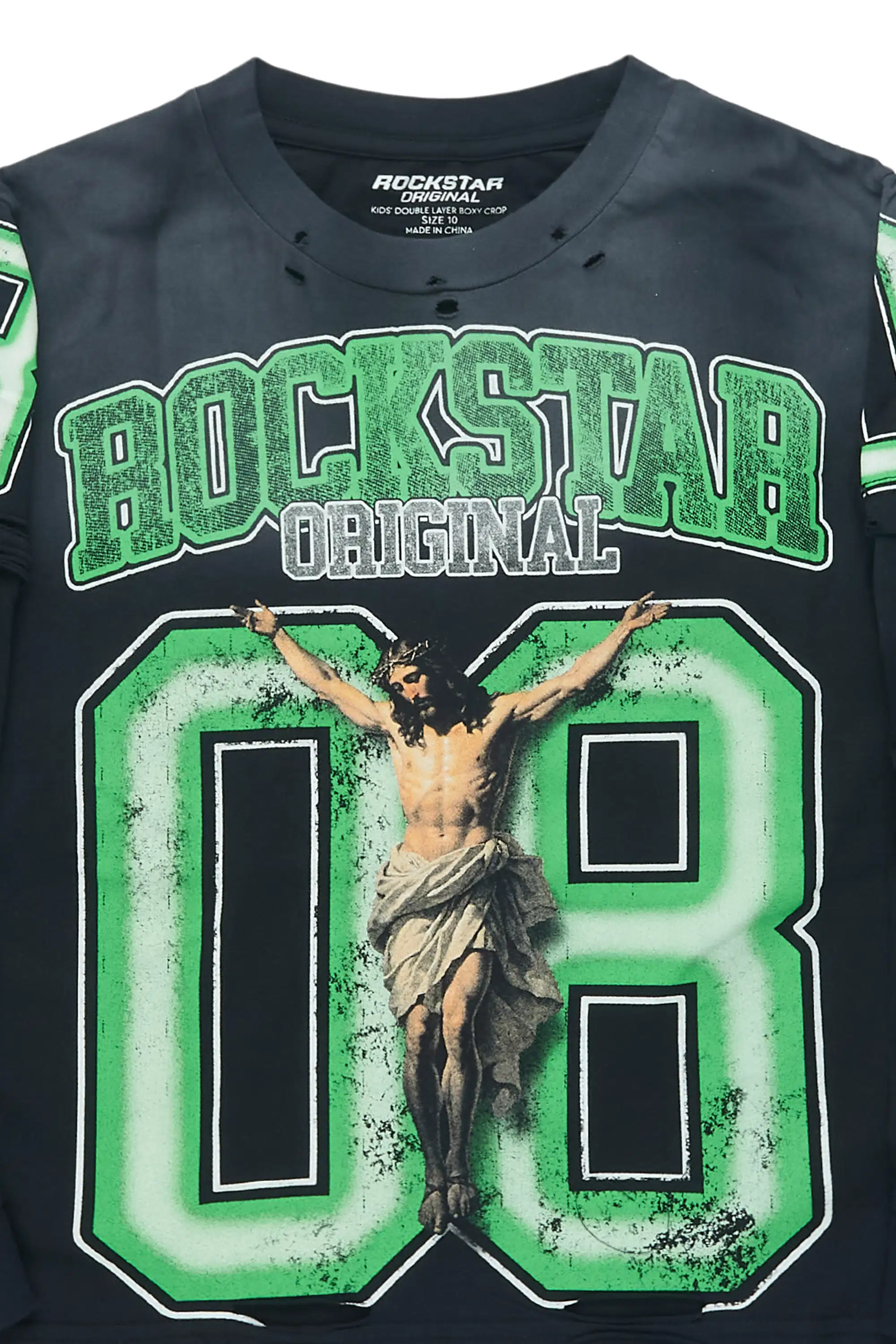 Boys Fields Black/Green Double Layer L/S Graphic T-Shirt - Image 2