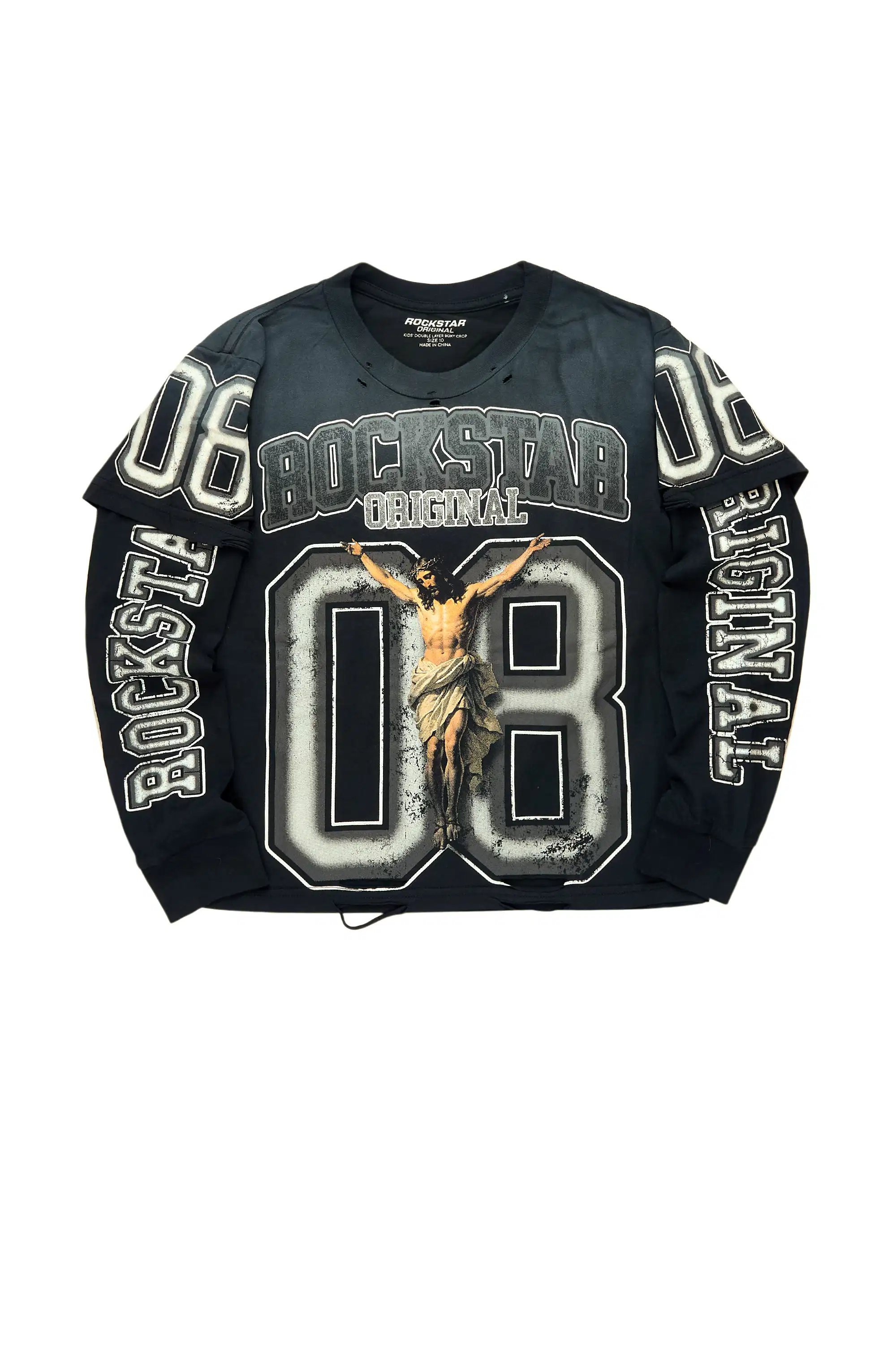 Boys Fields Black/White Double Layer L/S Graphic T-Shirt - Image 2