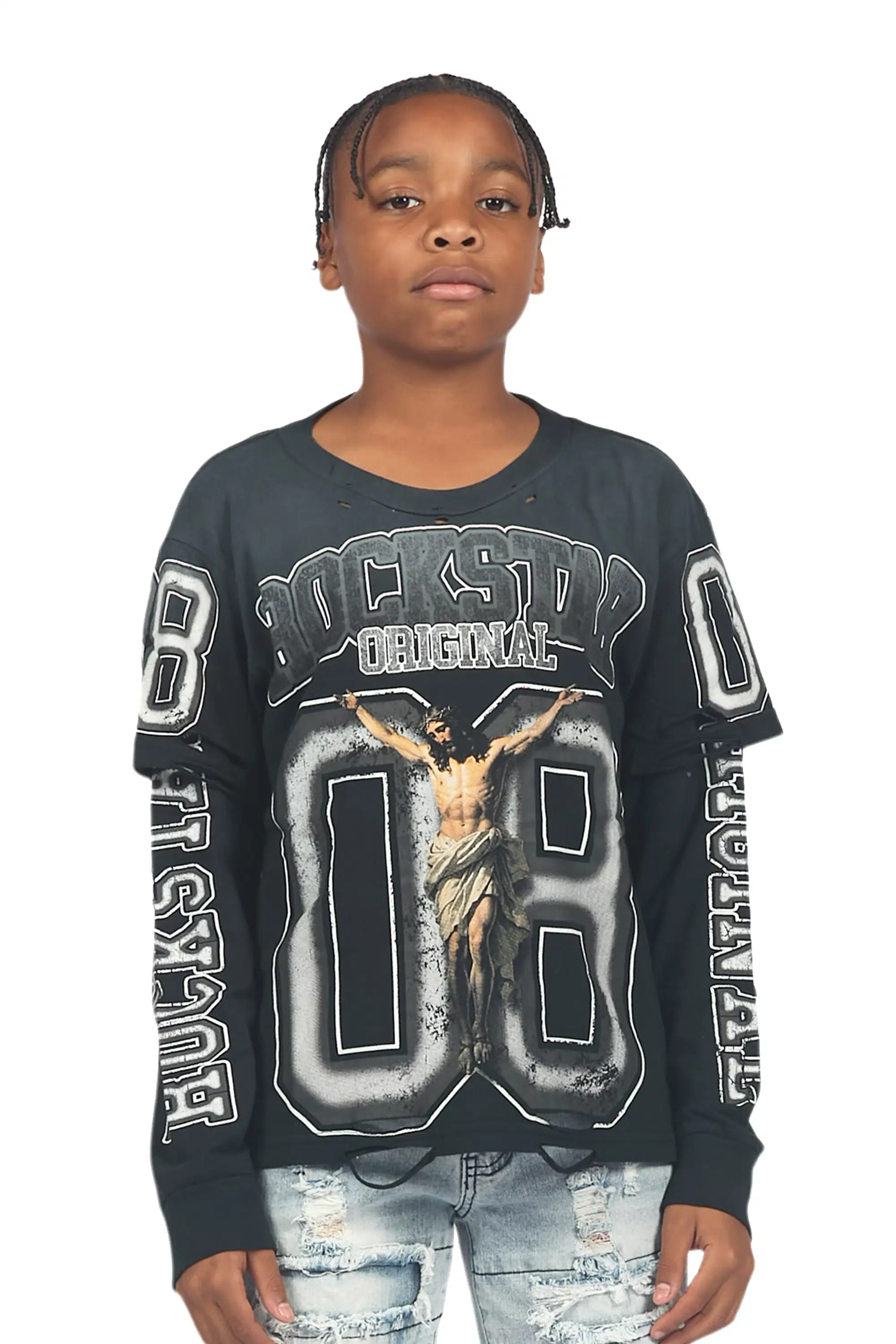 Boys Fields Black/White Double Layer L/S Graphic T-Shirt - Image 3