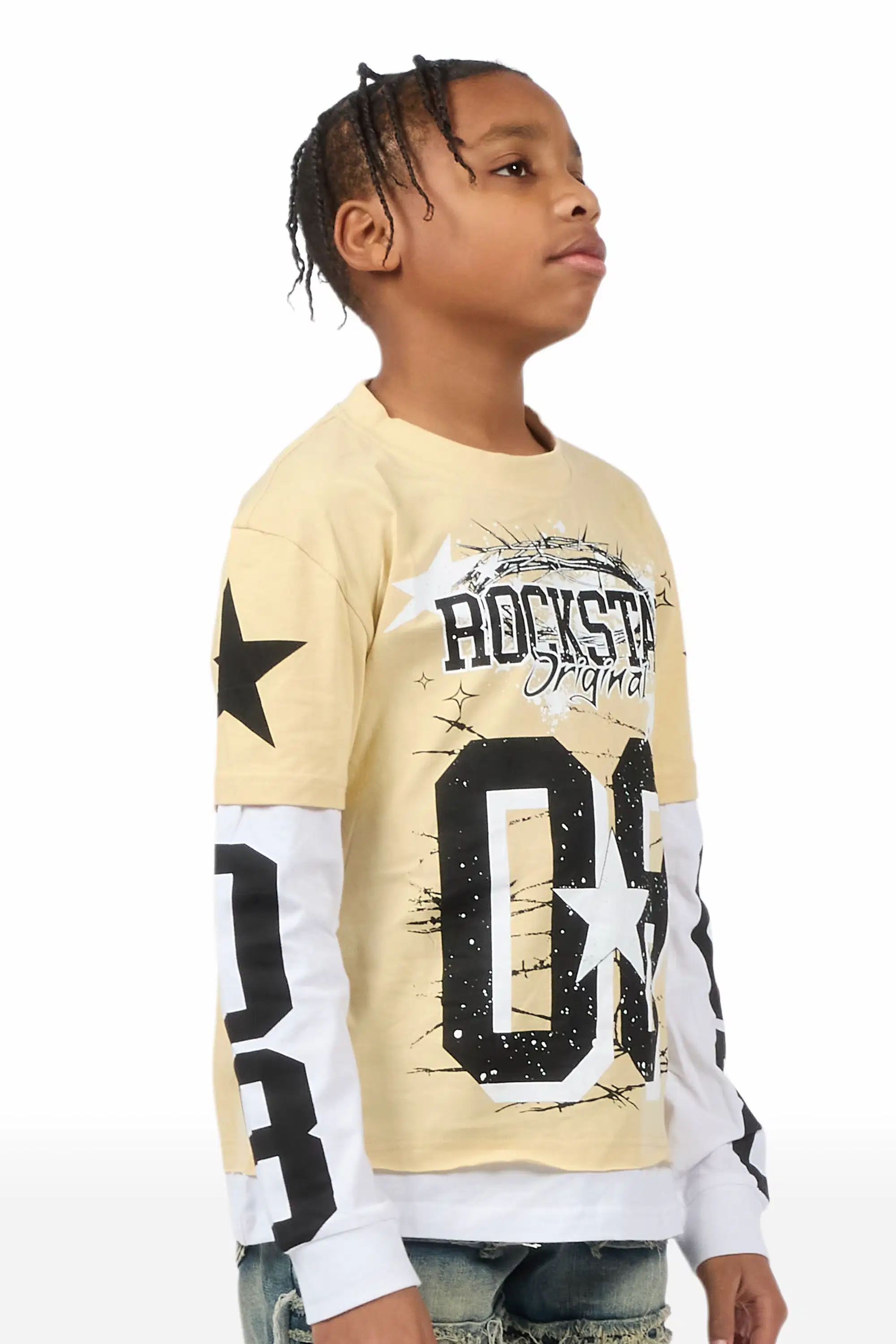Boys Allstar Beige/Black Double Layer L/S Graphic T-Shirt - Image 3