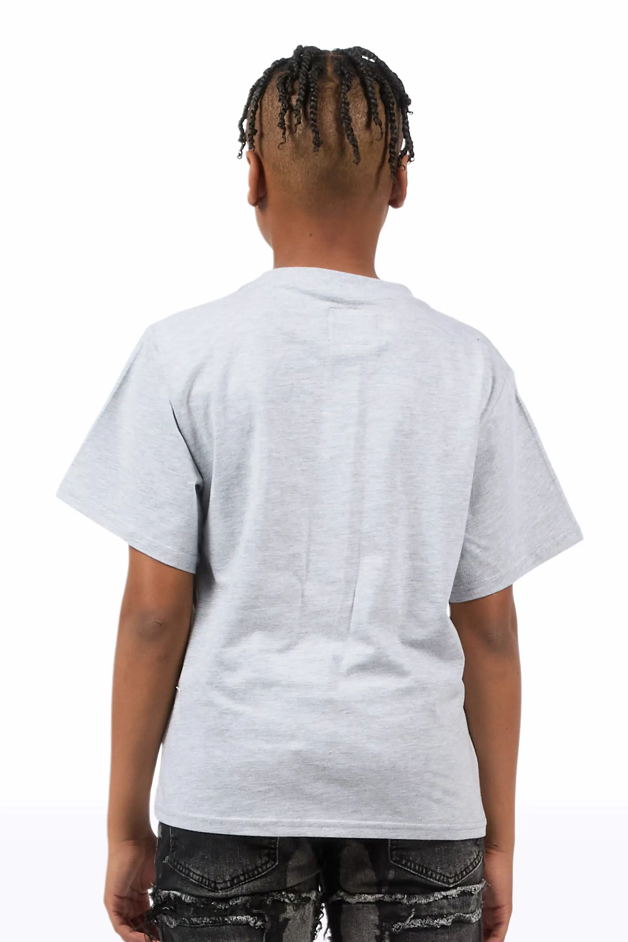 Boys Yulian Heather Grey Patch Stitched Graphic T-Shirt - Image 4