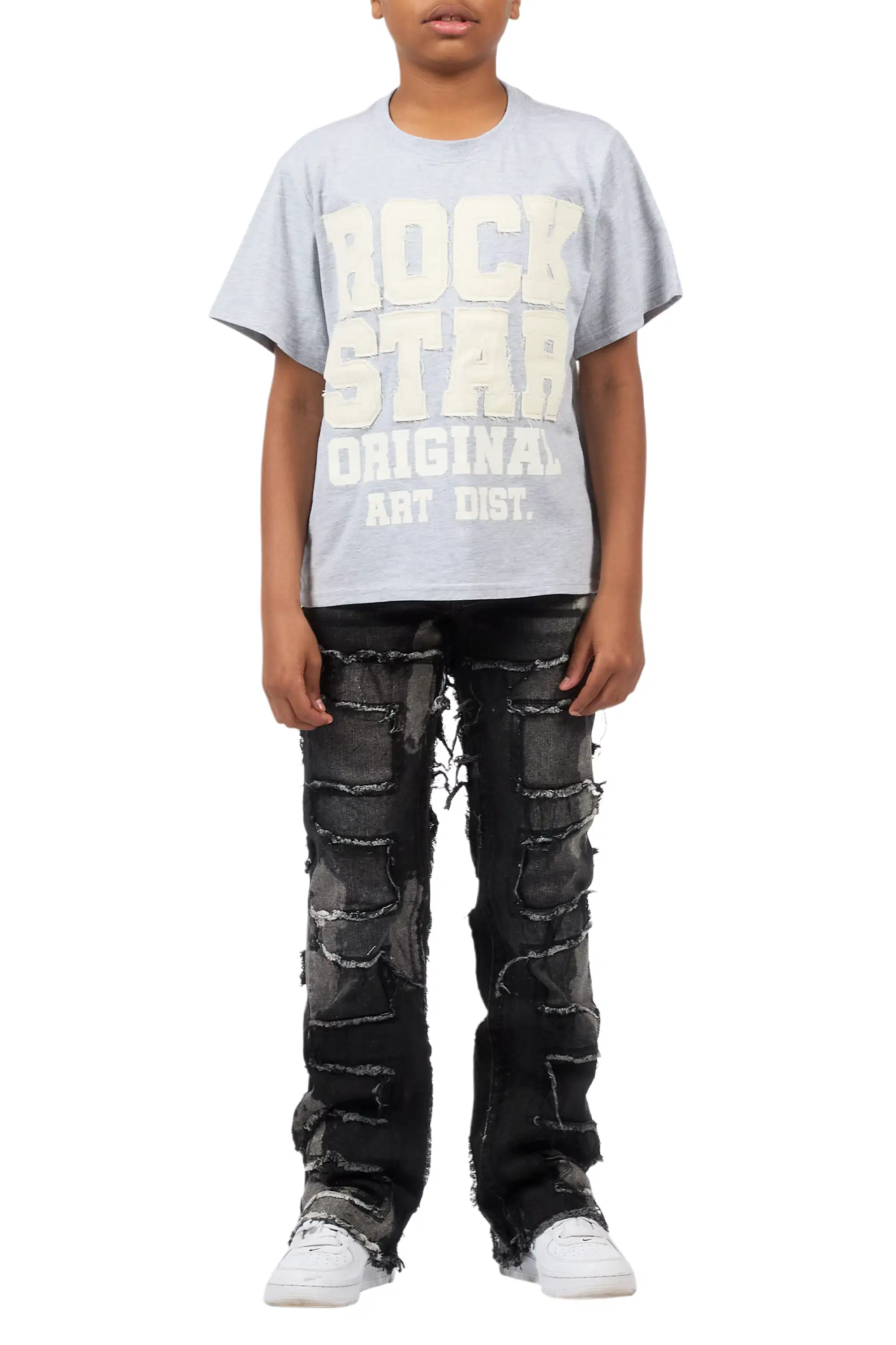 Boys Yulian Heather Grey Patch Stitched Graphic T-Shirt - Image 6