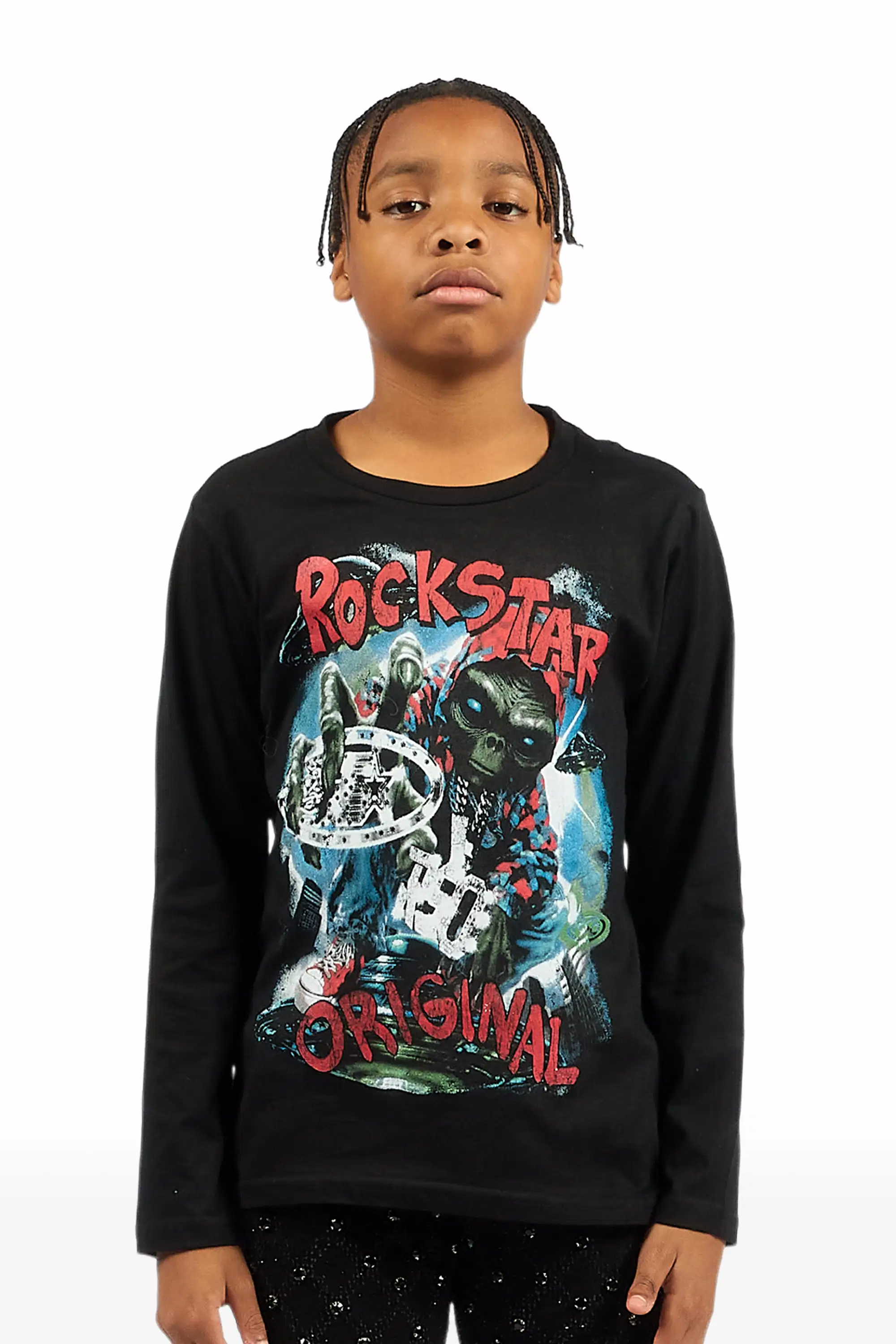 Boys Caevon Black/Multi Long Sleeve Graphic T-Shirt - Image 2