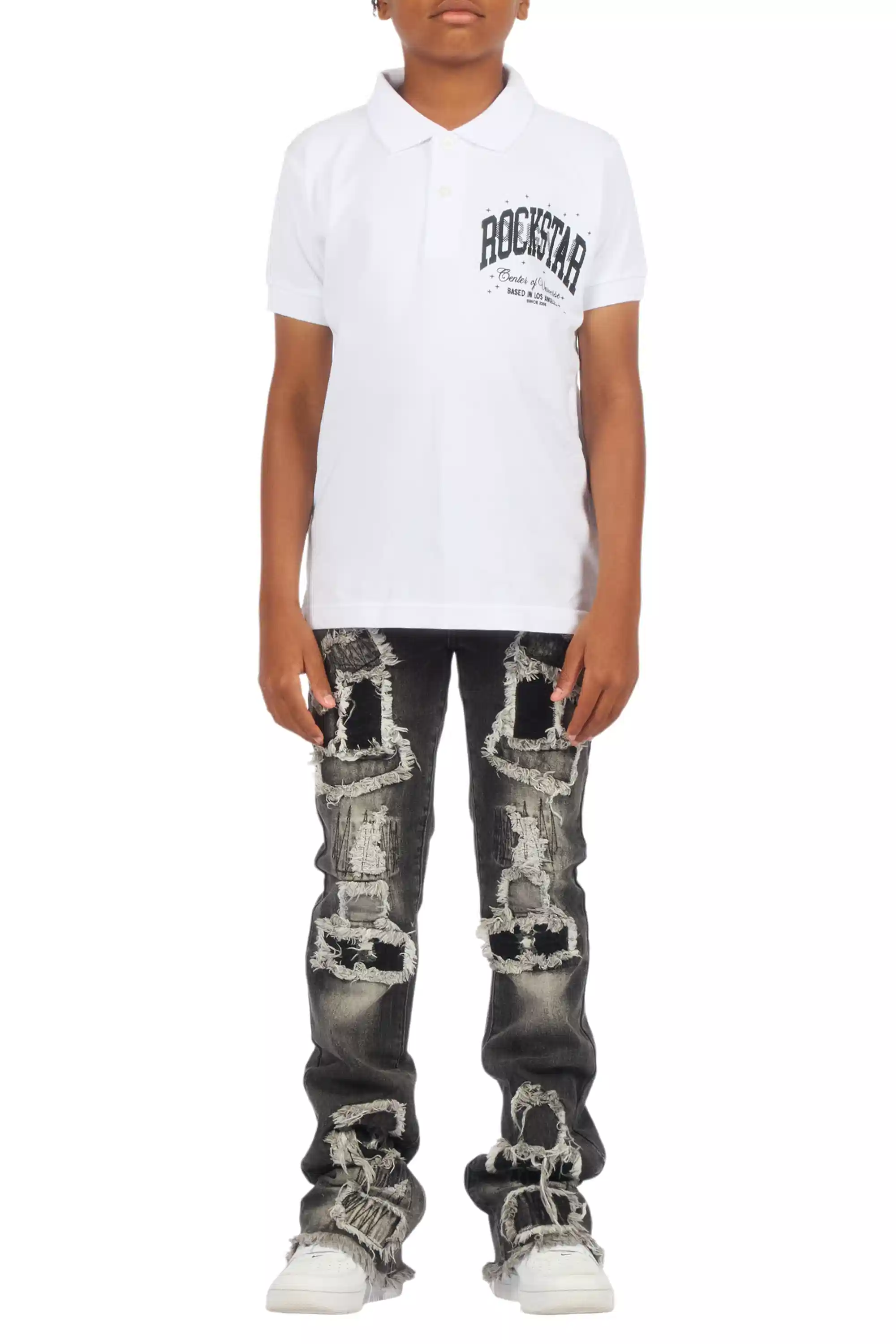 Boys Ruffo White/Black Polo - Image 7