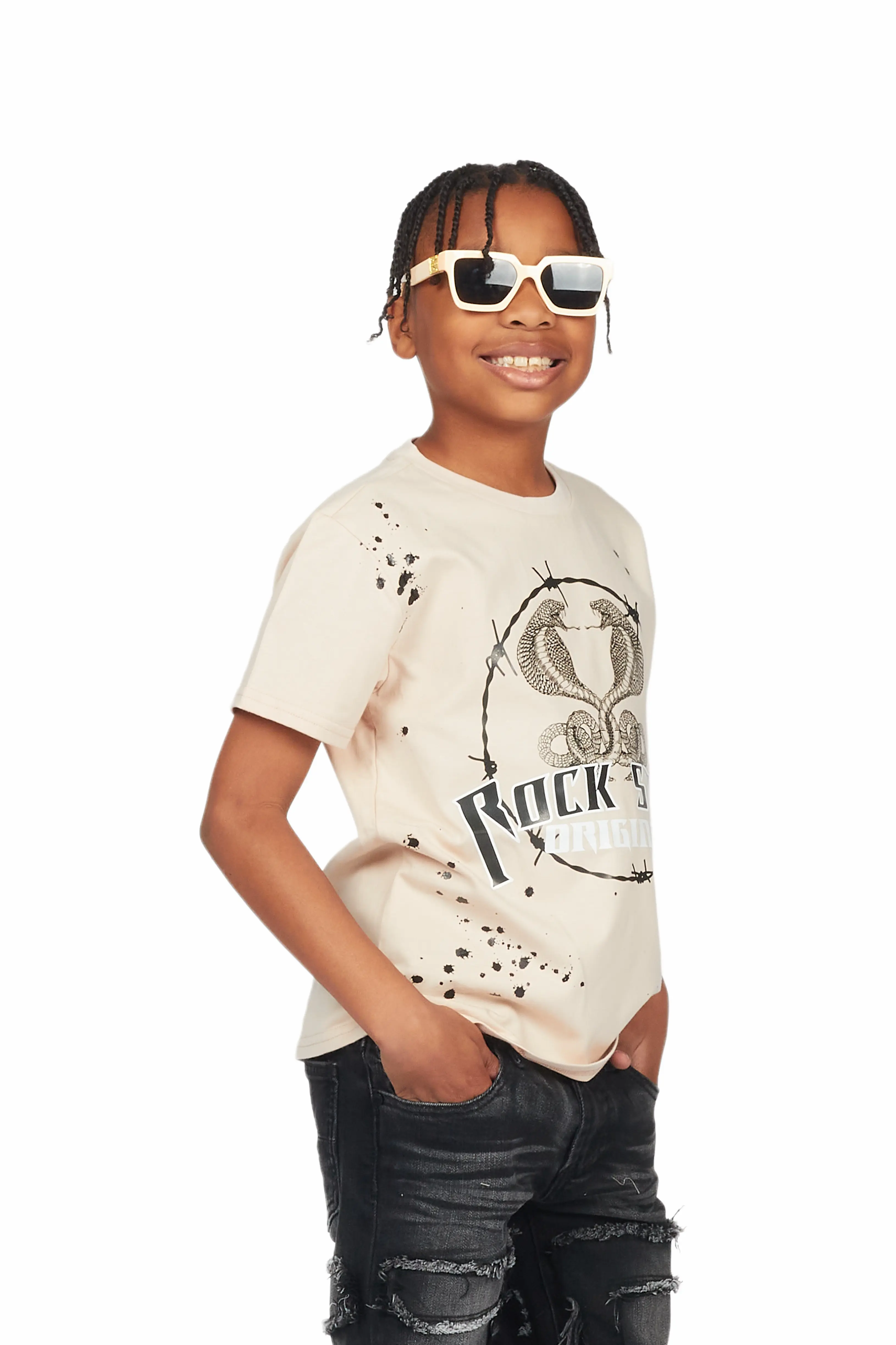 Boys Logan Beige Graphic T-Shirt - Image 2
