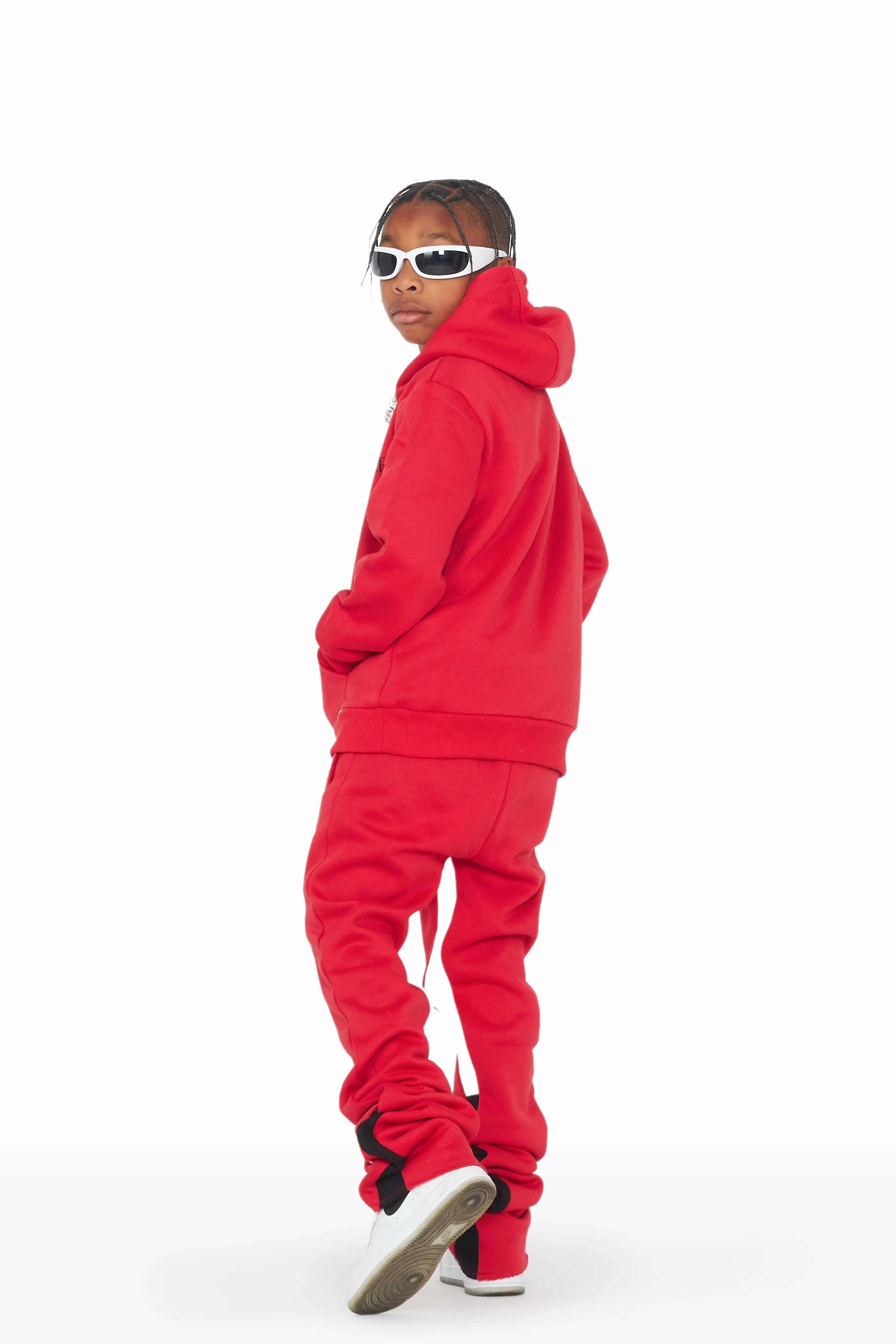 Boys Palmer Red Hoodie Super Stacked Flare Track Set - Image 2