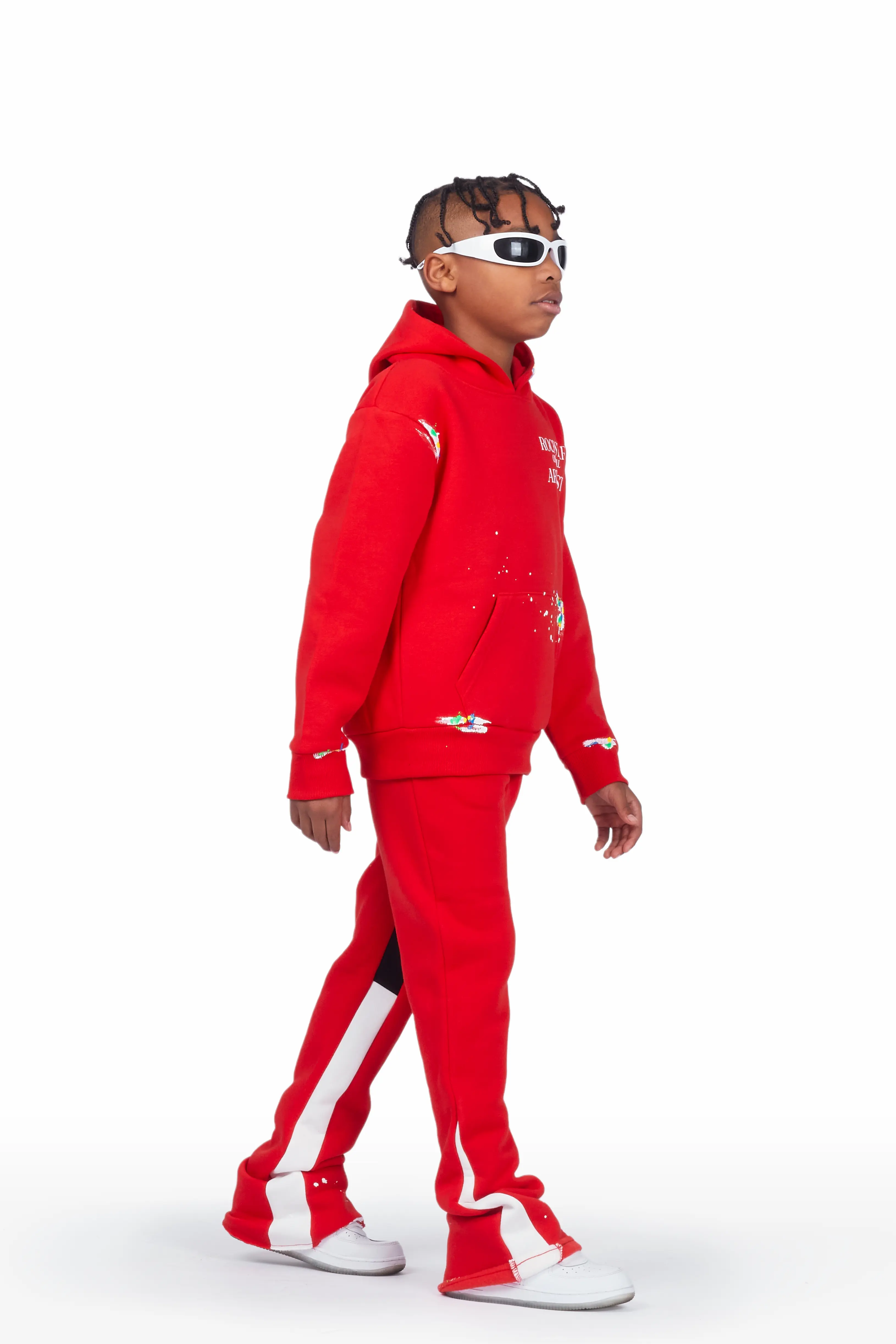 Boys Art Dist. Red Hoodie Stacked Flare Track Set - Image 3
