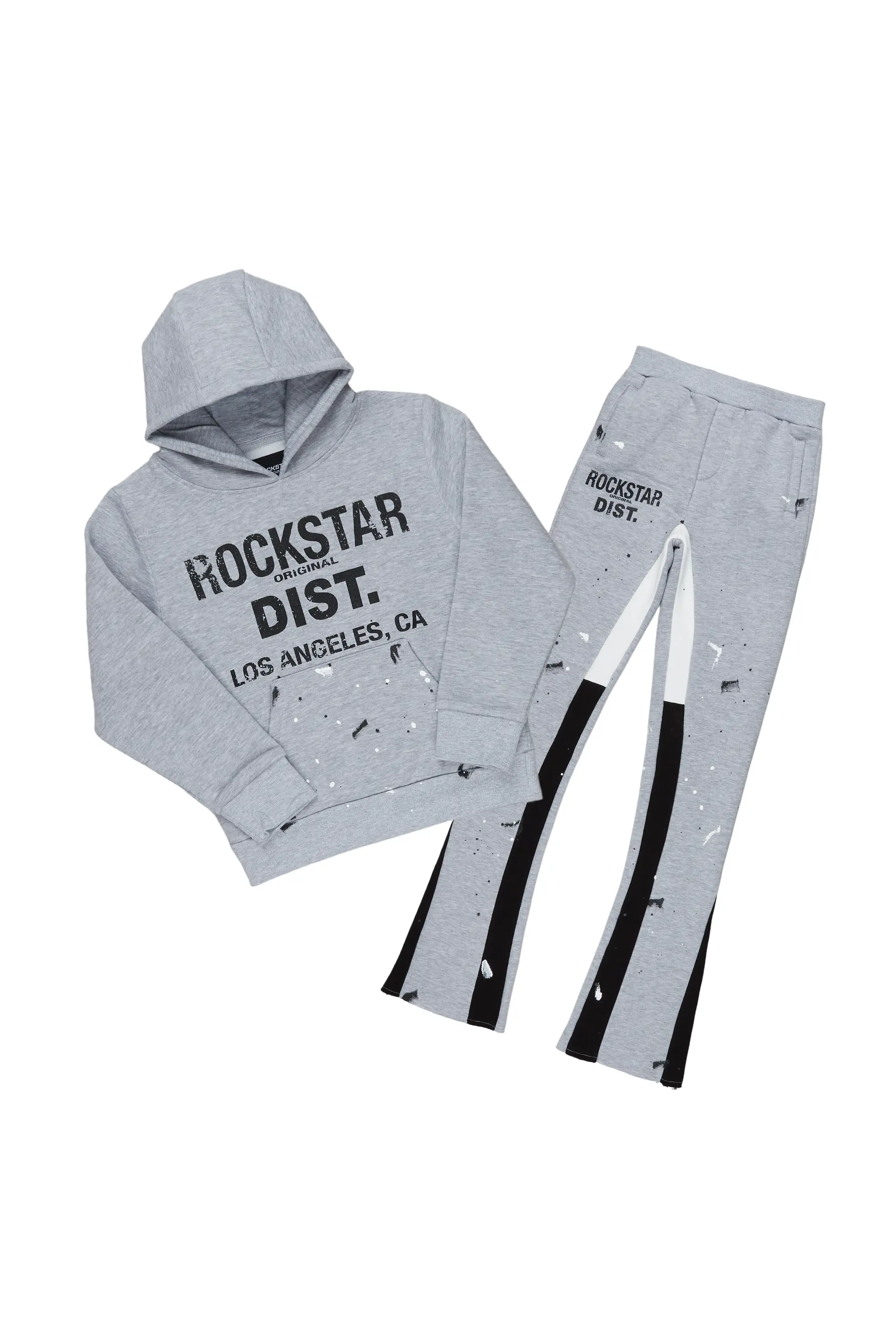 Boys Scottie Grey/Black Hoodie Super Stacked Flare Track Set - Image 3