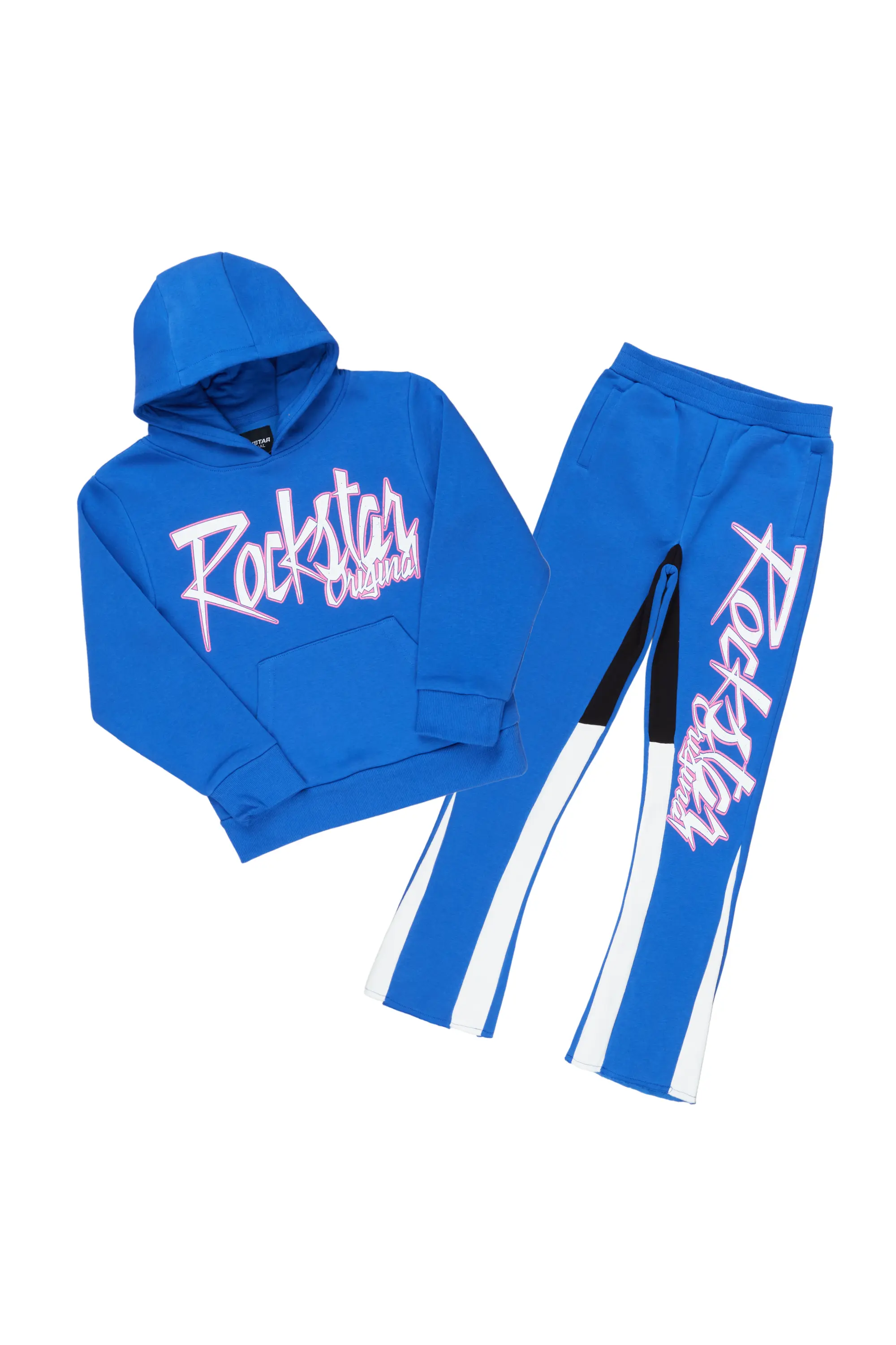Boys Kalibre Royal Blue Hoodie Stacked Flare Track Set - Image 2