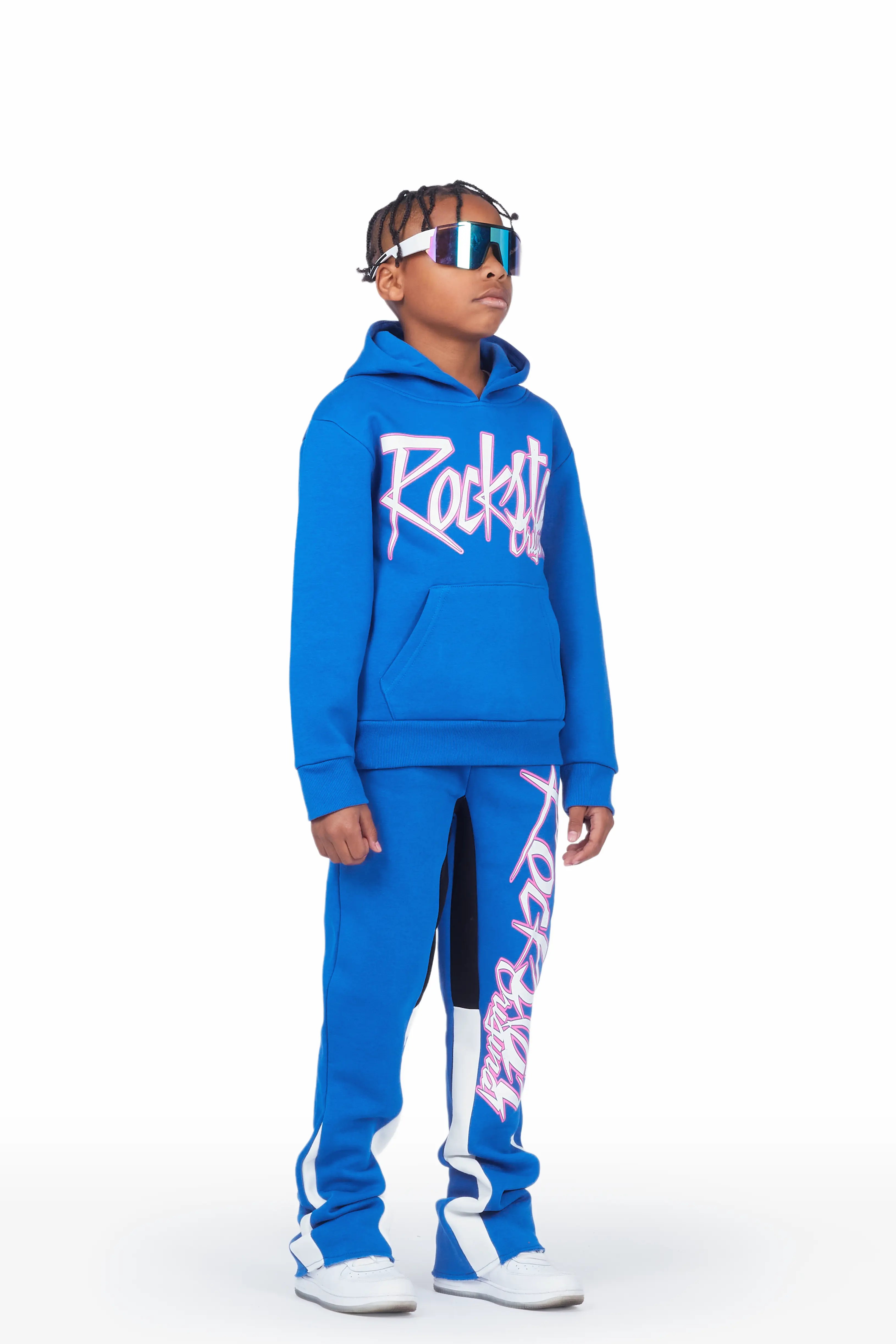 Boys Kalibre Royal Blue Hoodie Stacked Flare Track Set - Image 4