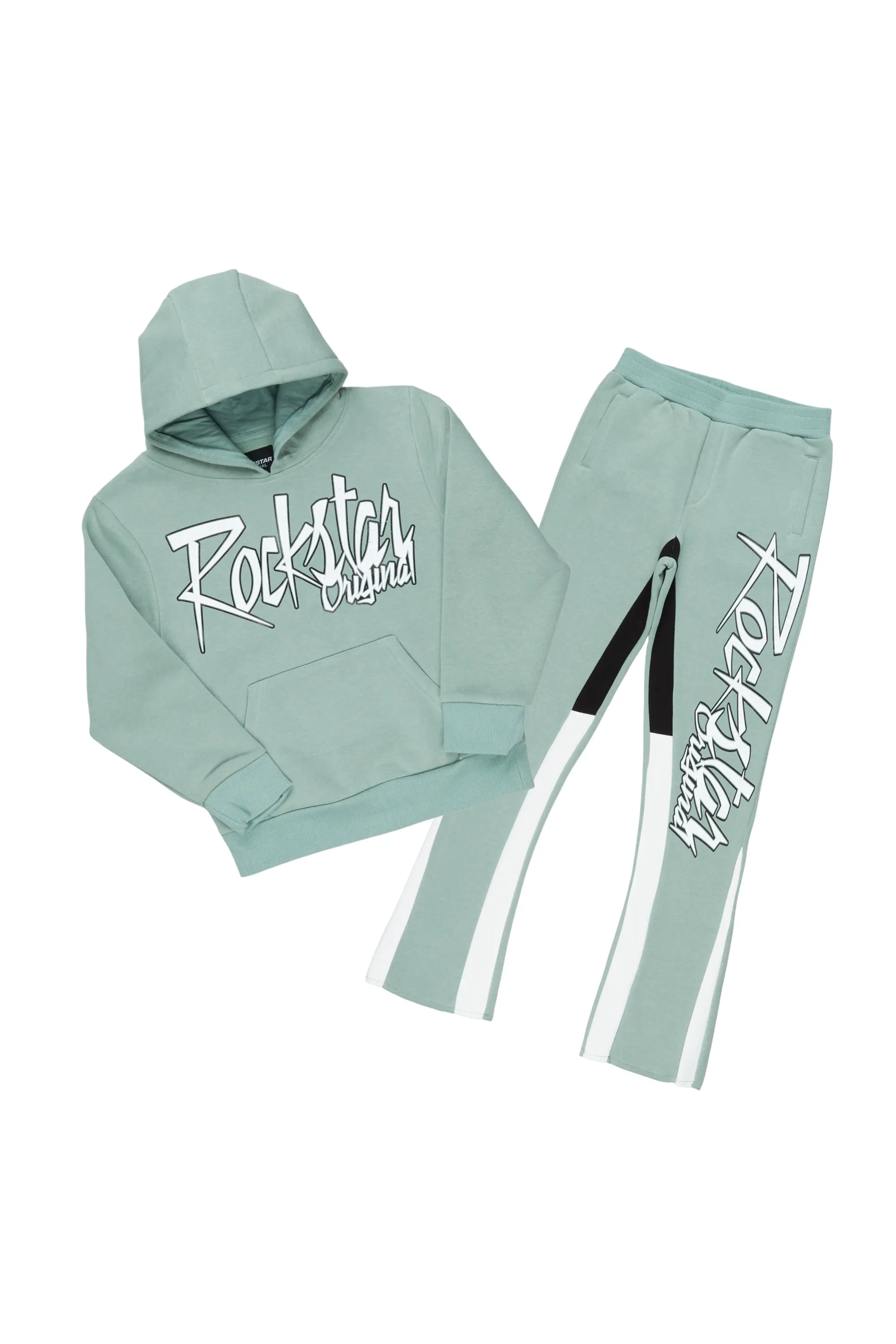 Boys Kalibre Sage/White Hoodie Stacked Flare Track Set - Image 2