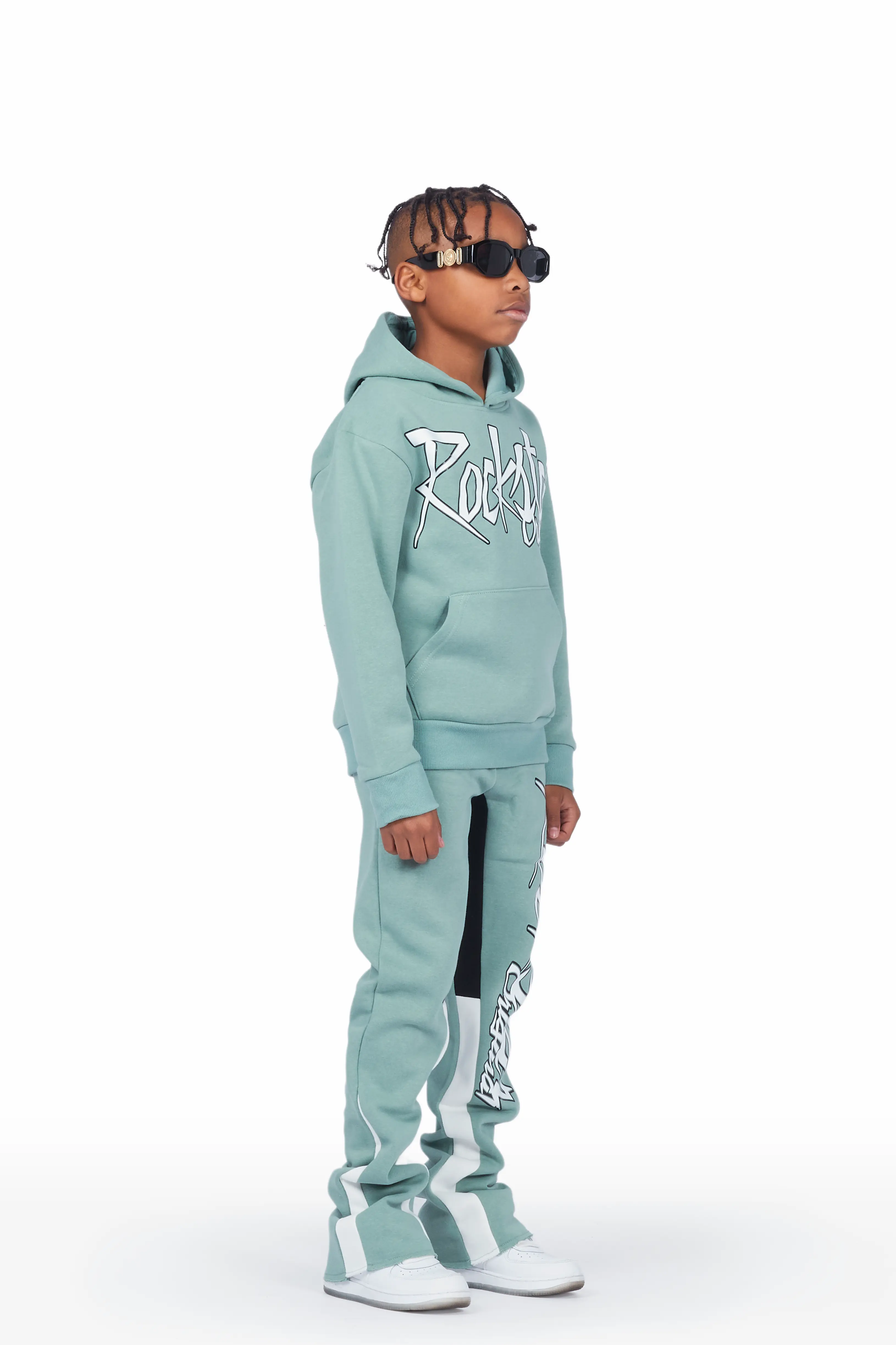 Boys Kalibre Sage/White Hoodie Stacked Flare Track Set - Image 4