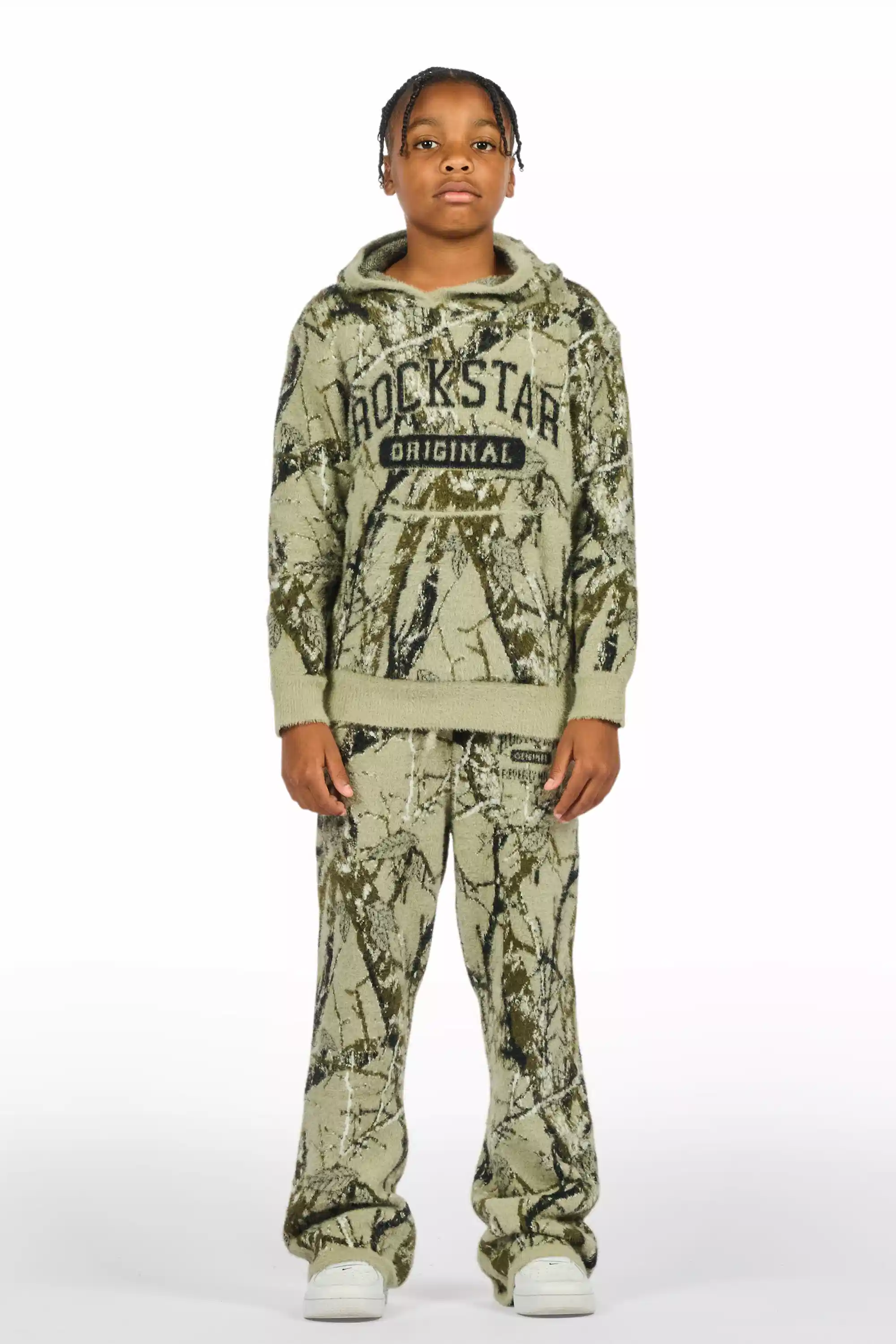 Boys Member Tree Camo Stacked Flare Knitted Mohair Track Set - Image 2