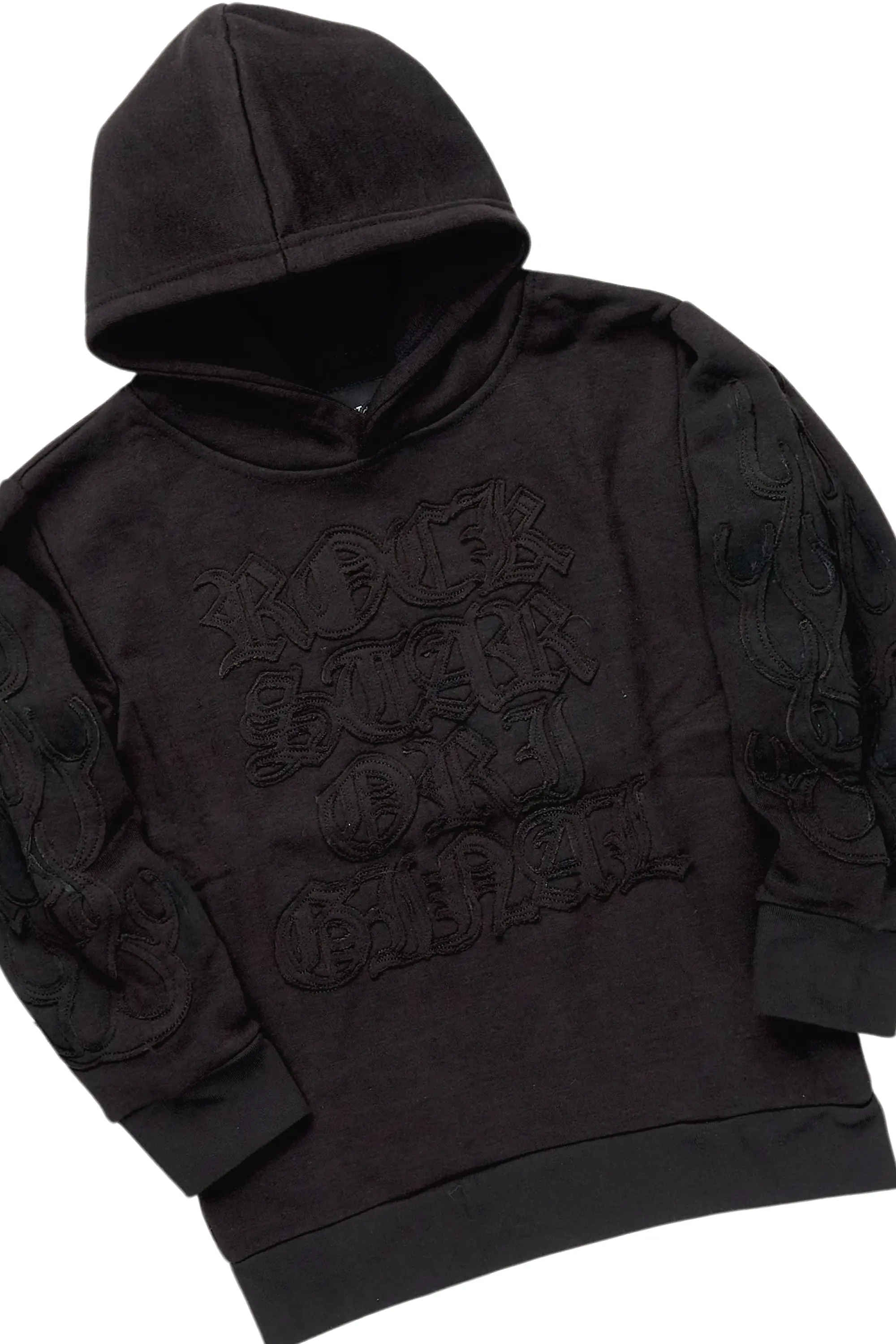 Boys Foresty Black Hoodie Stacked Flare Track Set - Image 2
