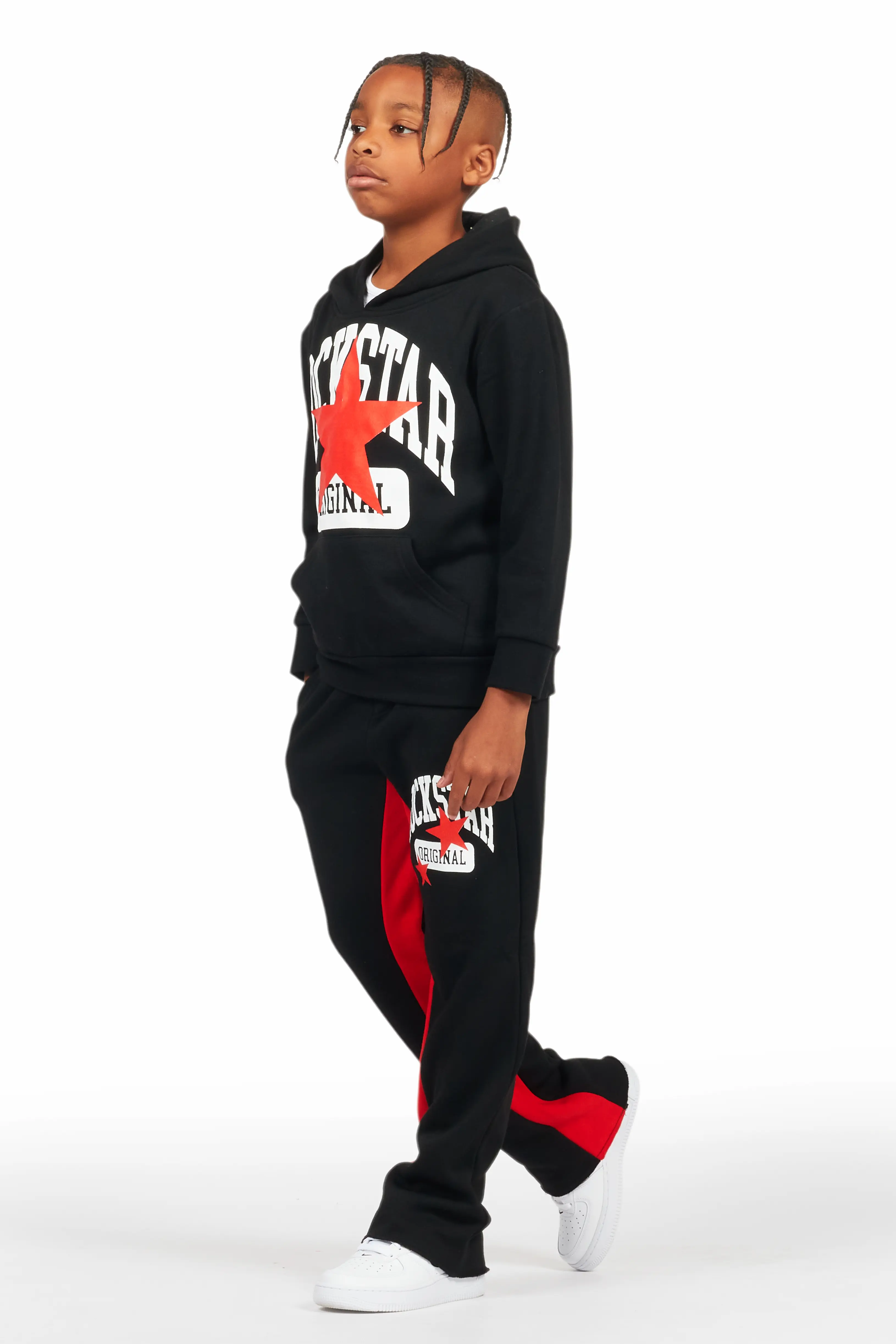 Boys Mallor Black/Red Baggy Stacked Hoodie Track Set - Image 2