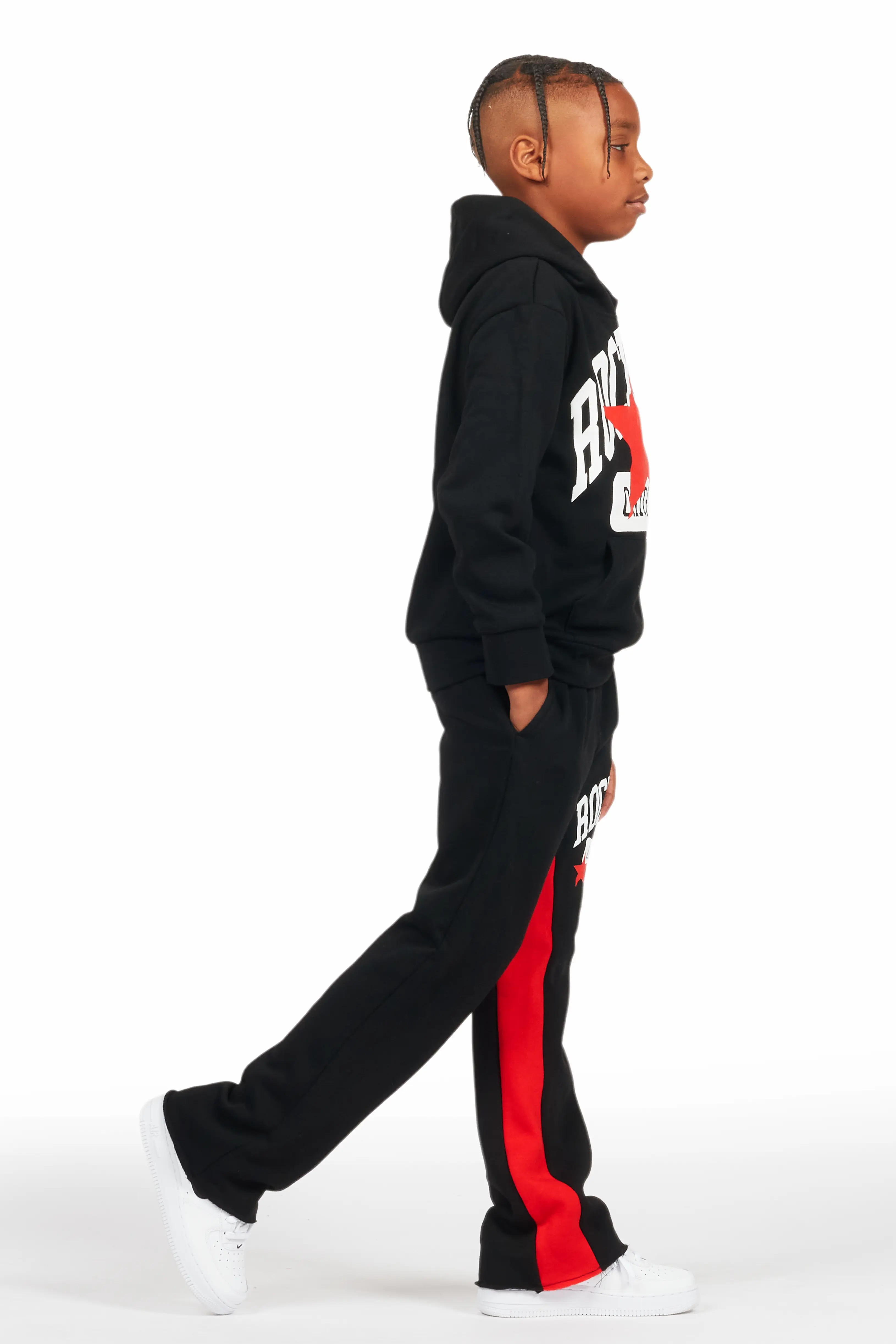 Boys Mallor Black/Red Baggy Stacked Hoodie Track Set - Image 3