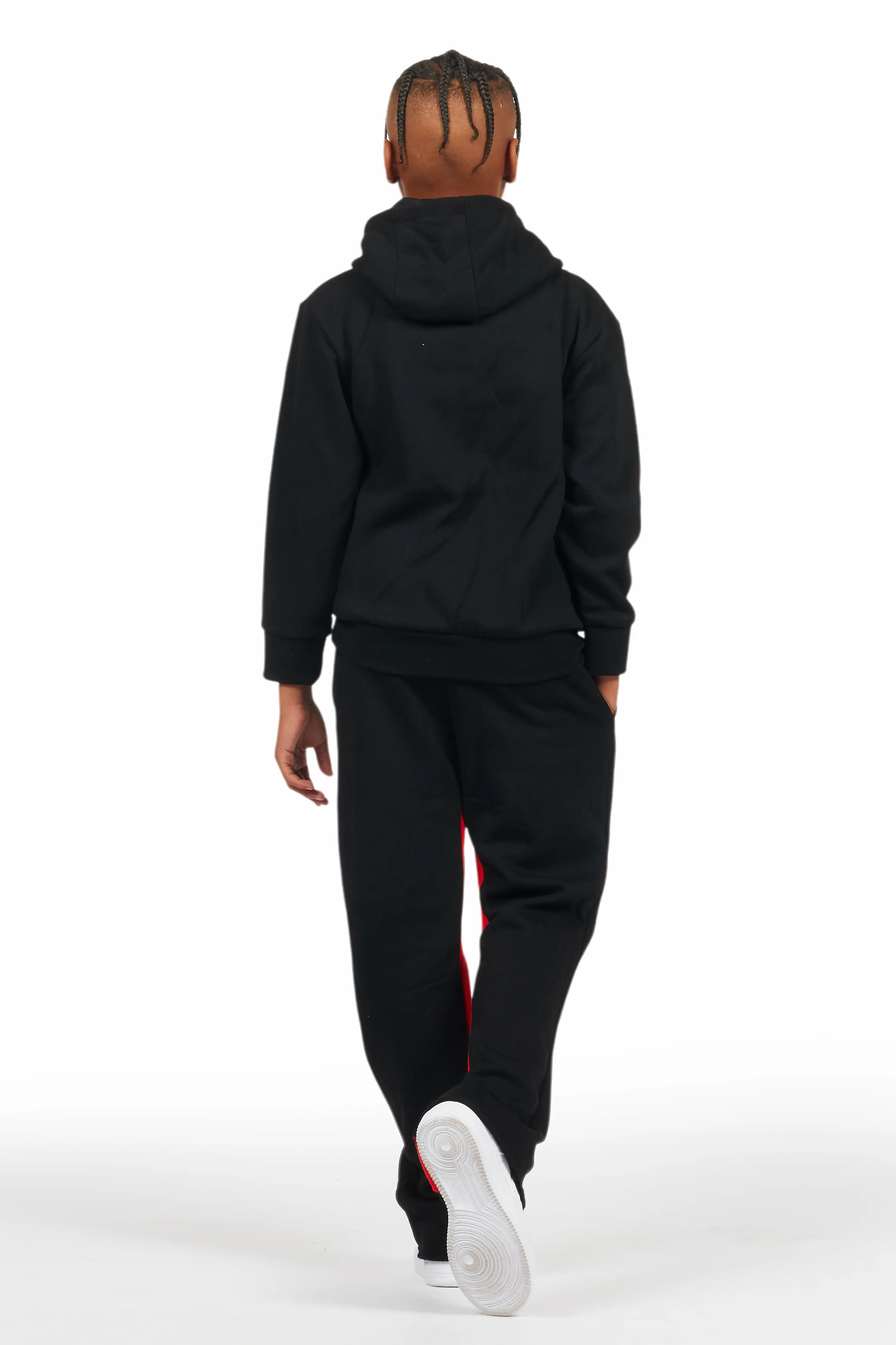 Boys Mallor Black/Red Baggy Stacked Hoodie Track Set - Image 4
