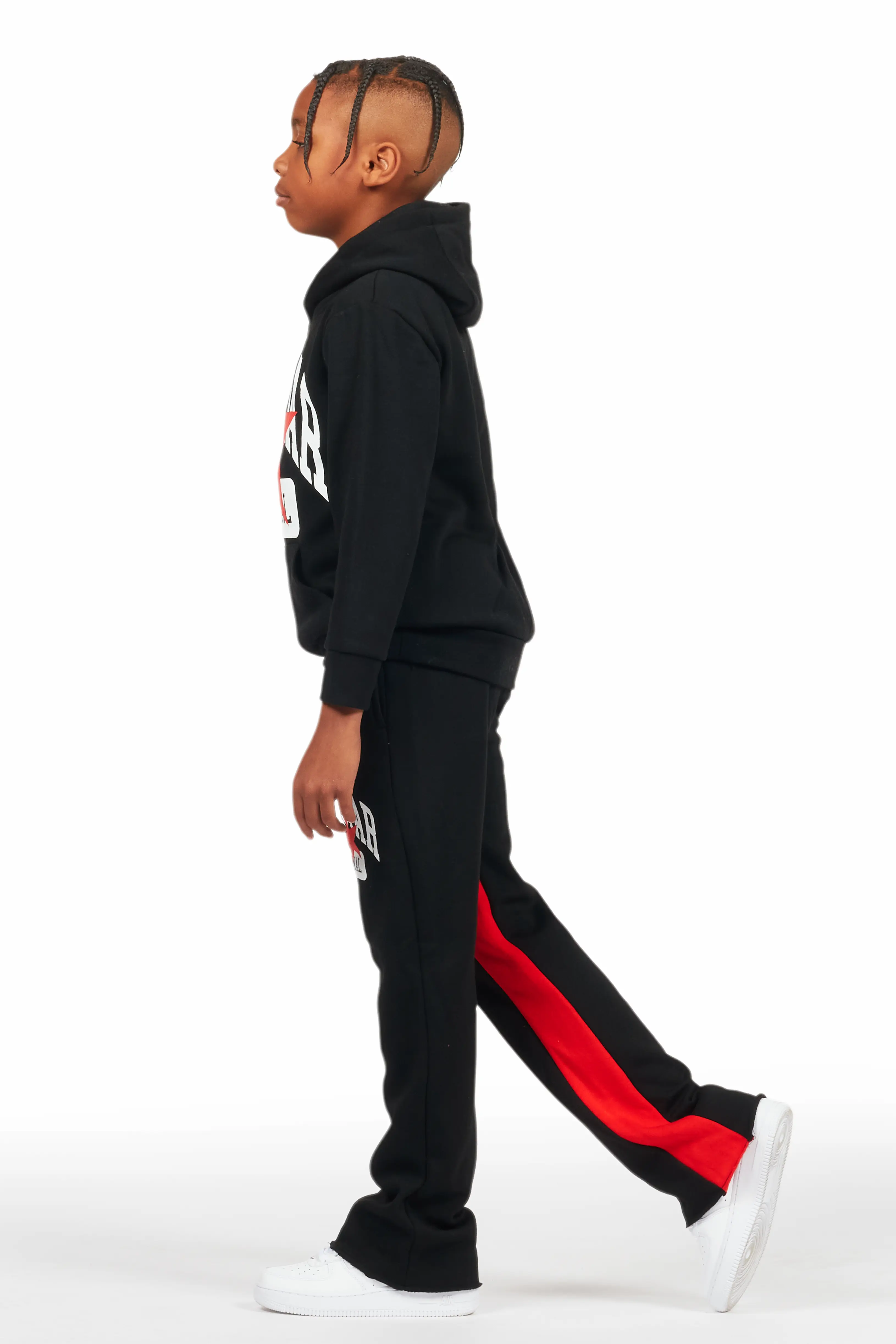 Boys Mallor Black/Red Baggy Stacked Hoodie Track Set - Image 5