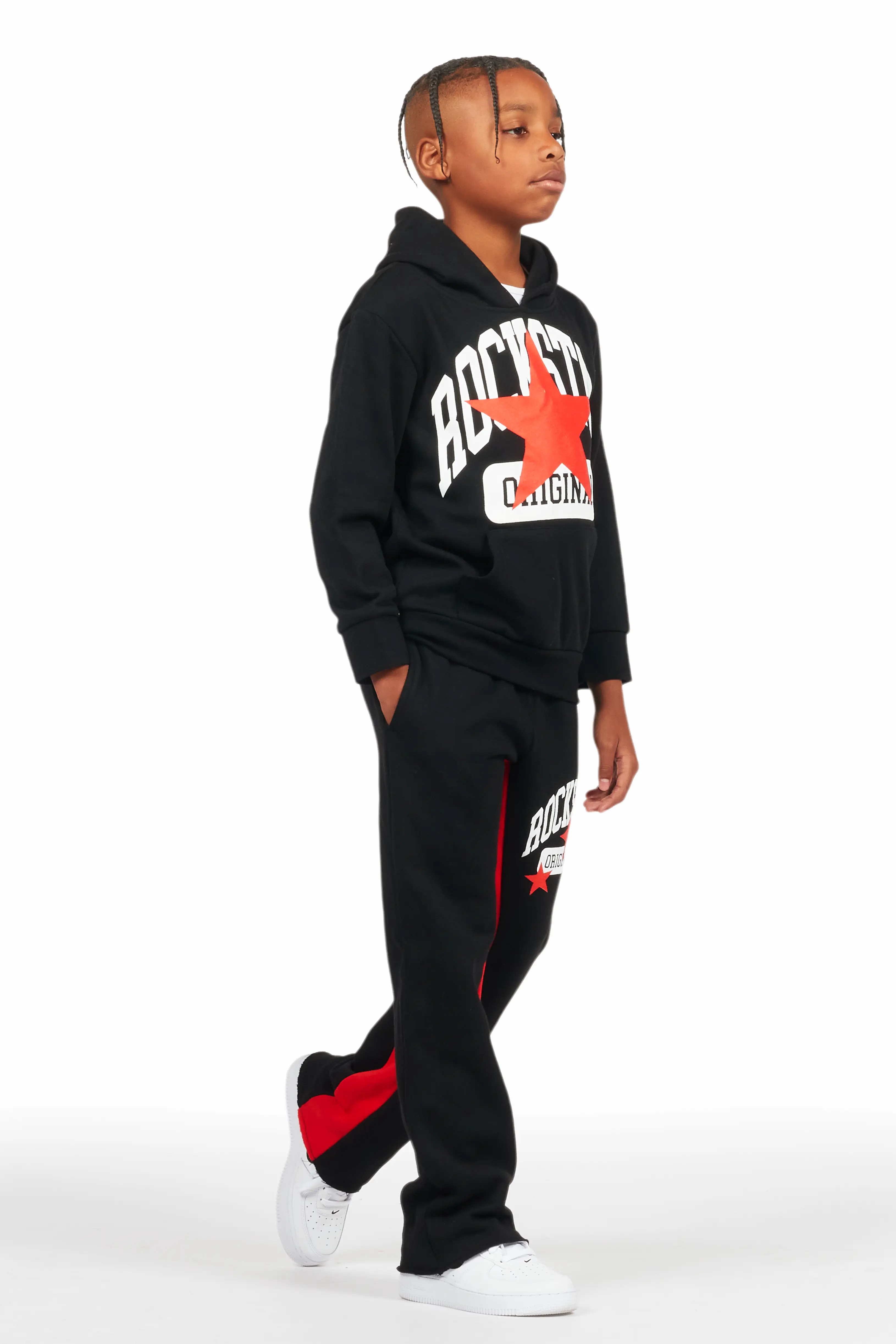 Boys Mallor Black/Red Baggy Stacked Hoodie Track Set - Image 6
