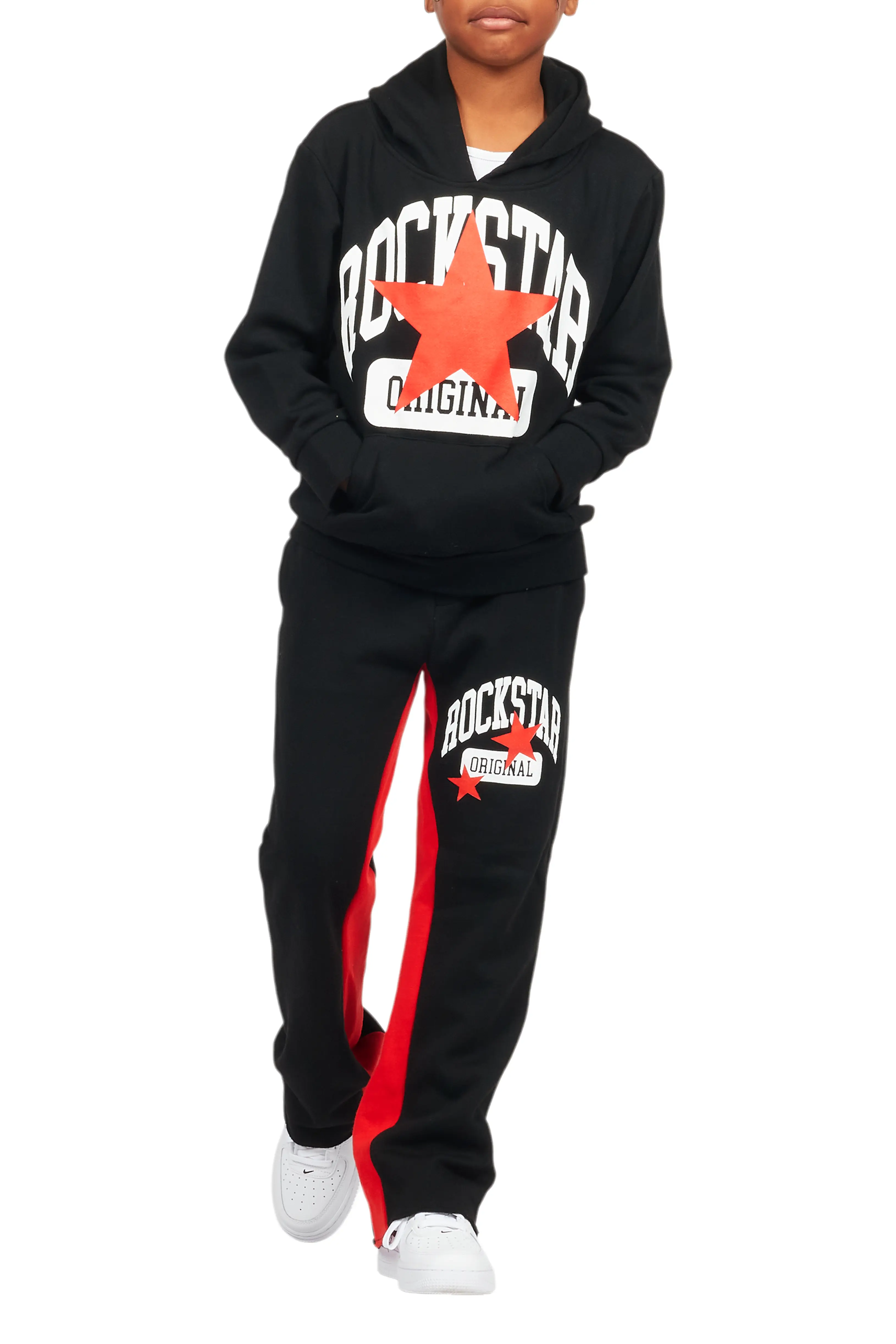 Boys Mallor Black/Red Baggy Stacked Hoodie Track Set - Image 7