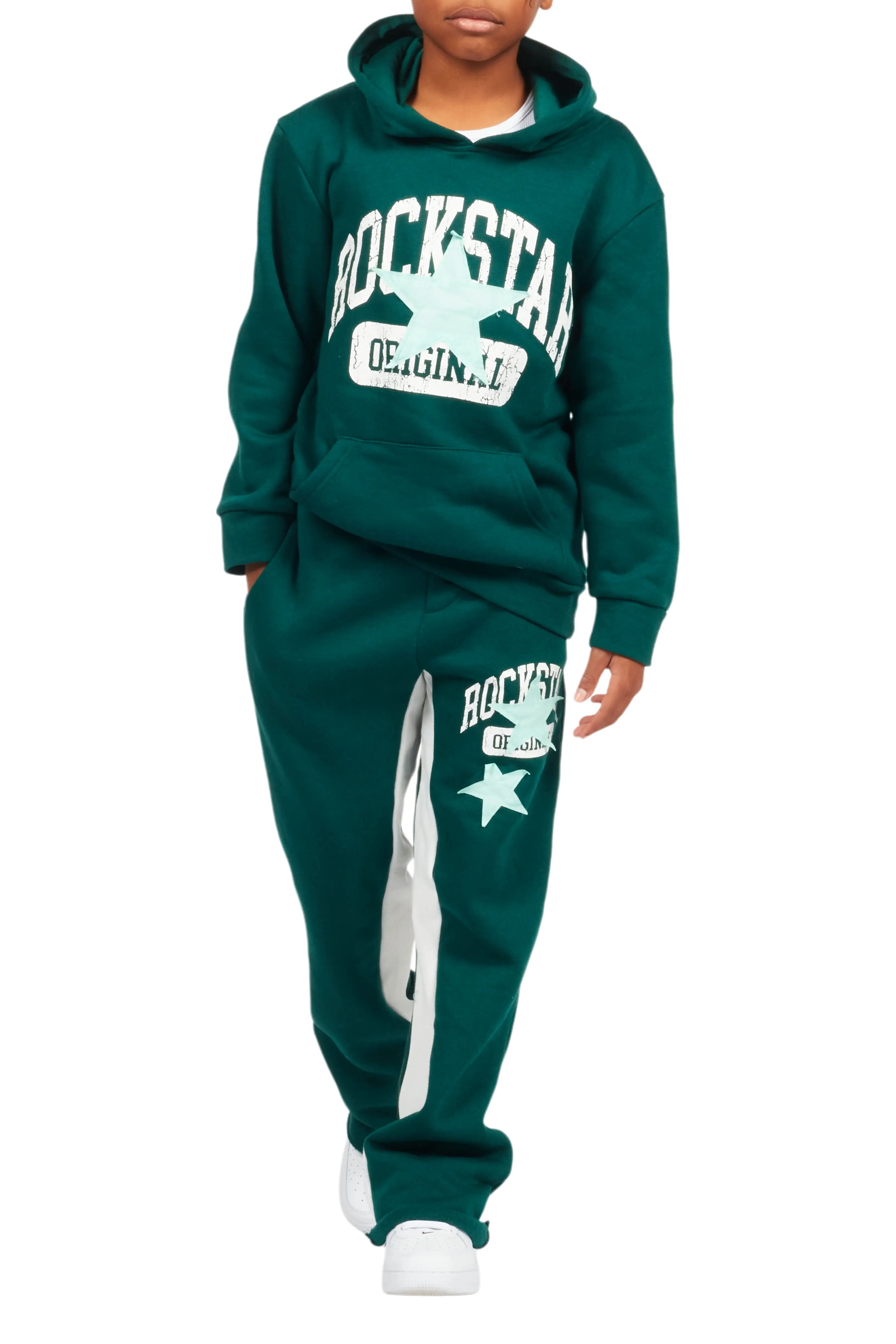 Boys Mallor Dark Green Baggy Stacked Hoodie Track Set - Image 9
