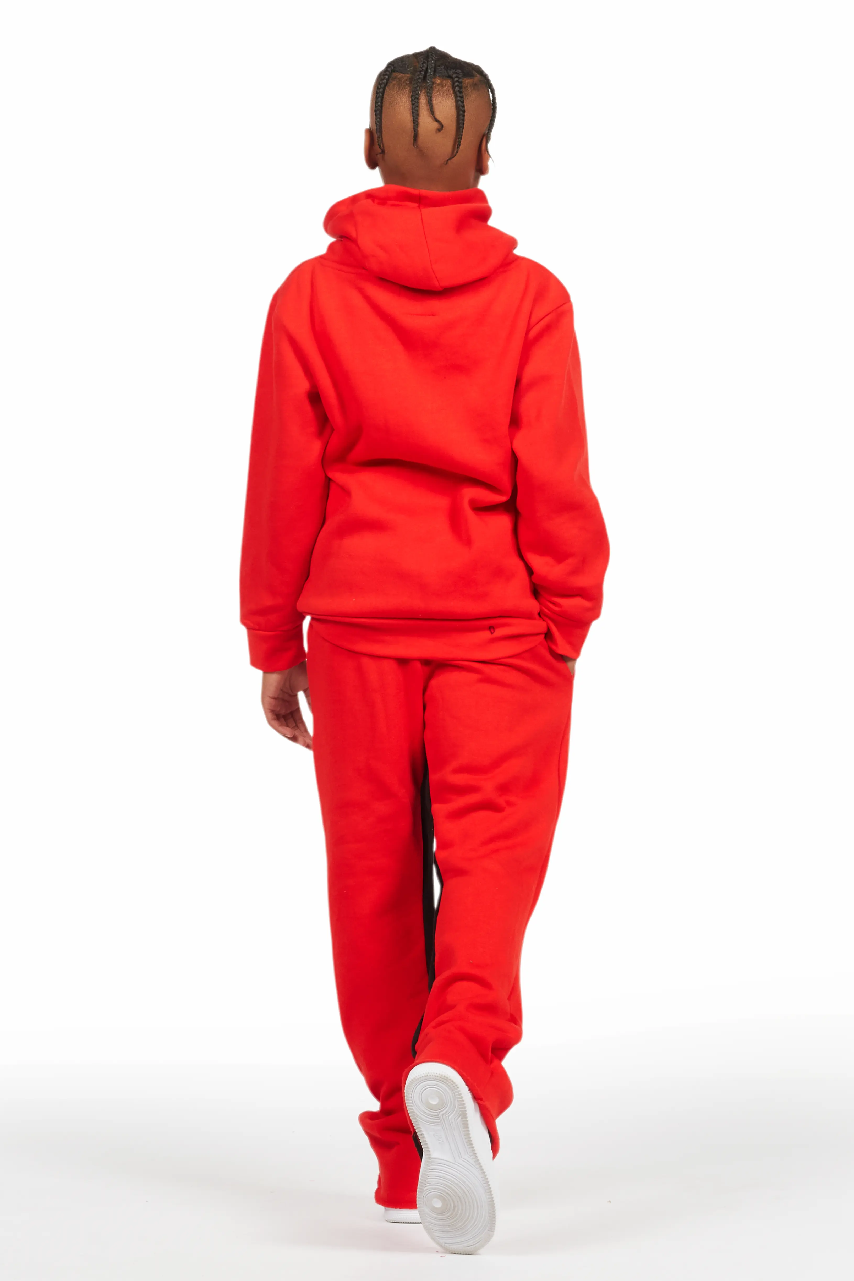 Boys Mallor Red/Black Baggy Stacked Hoodie Track Set - Image 4