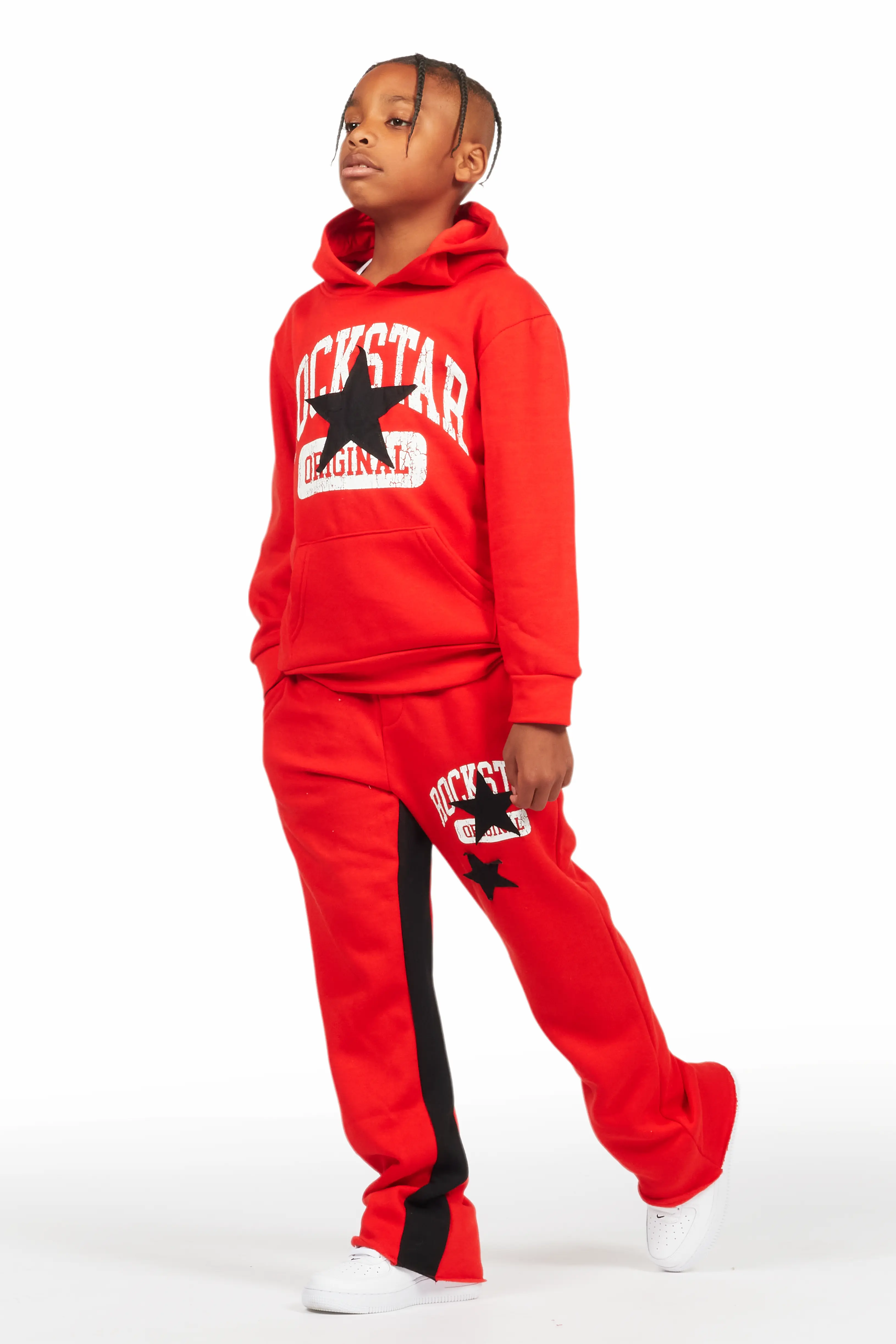 Boys Mallor Red/Black Baggy Stacked Hoodie Track Set - Image 6