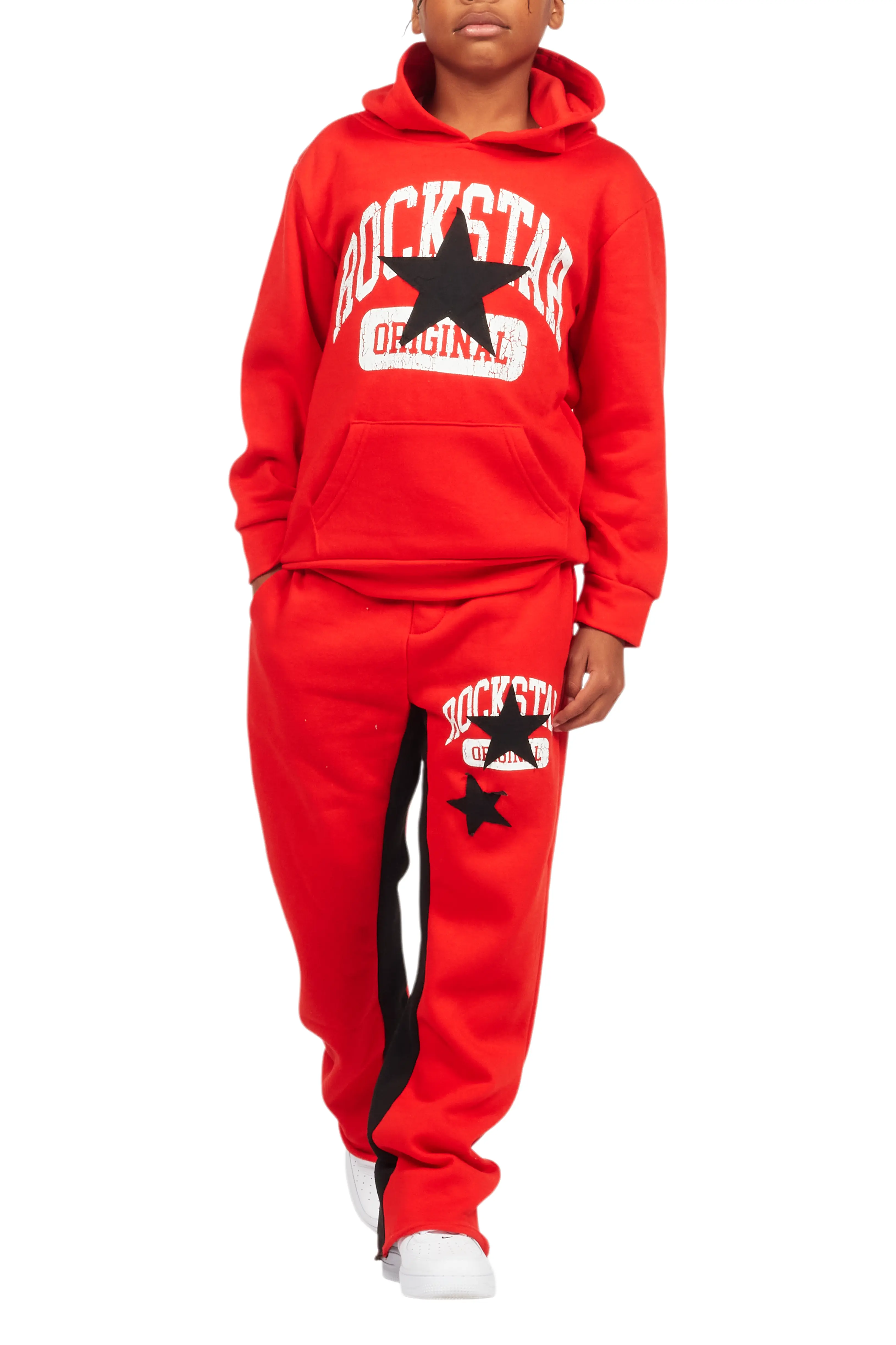 Boys Mallor Red/Black Baggy Stacked Hoodie Track Set - Image 9