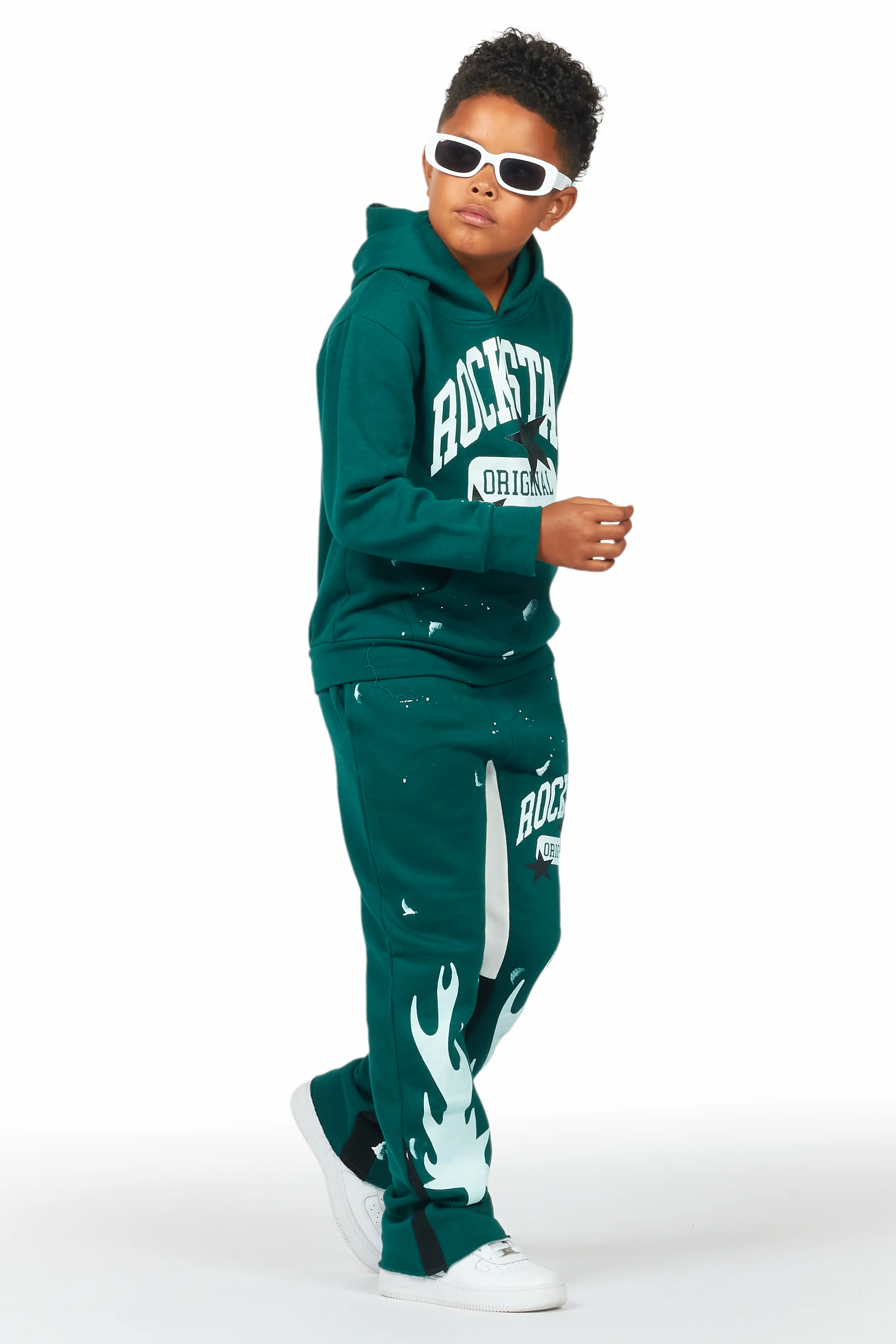 Boys Malie Dark Green Baggy Fit Pant Set - Image 6