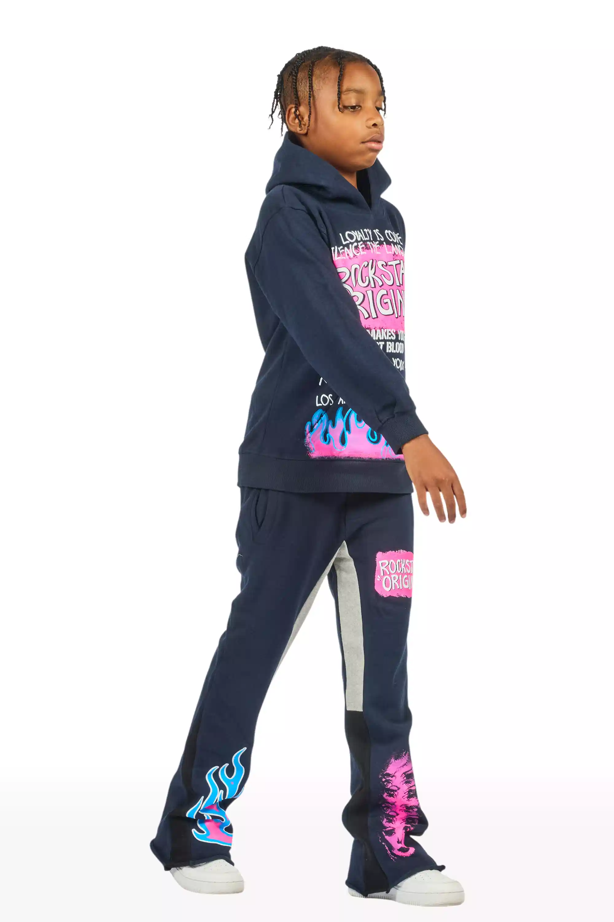Boys Beno Navy/Pink Stacked Flare Track Set - Image 4