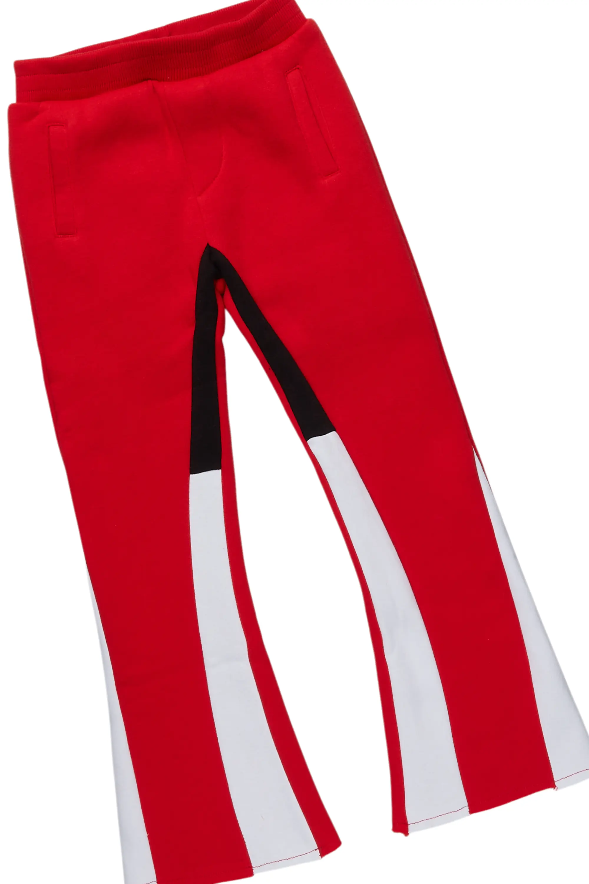 Boys Basic Red Stacked Flare Pant Set - Image 3
