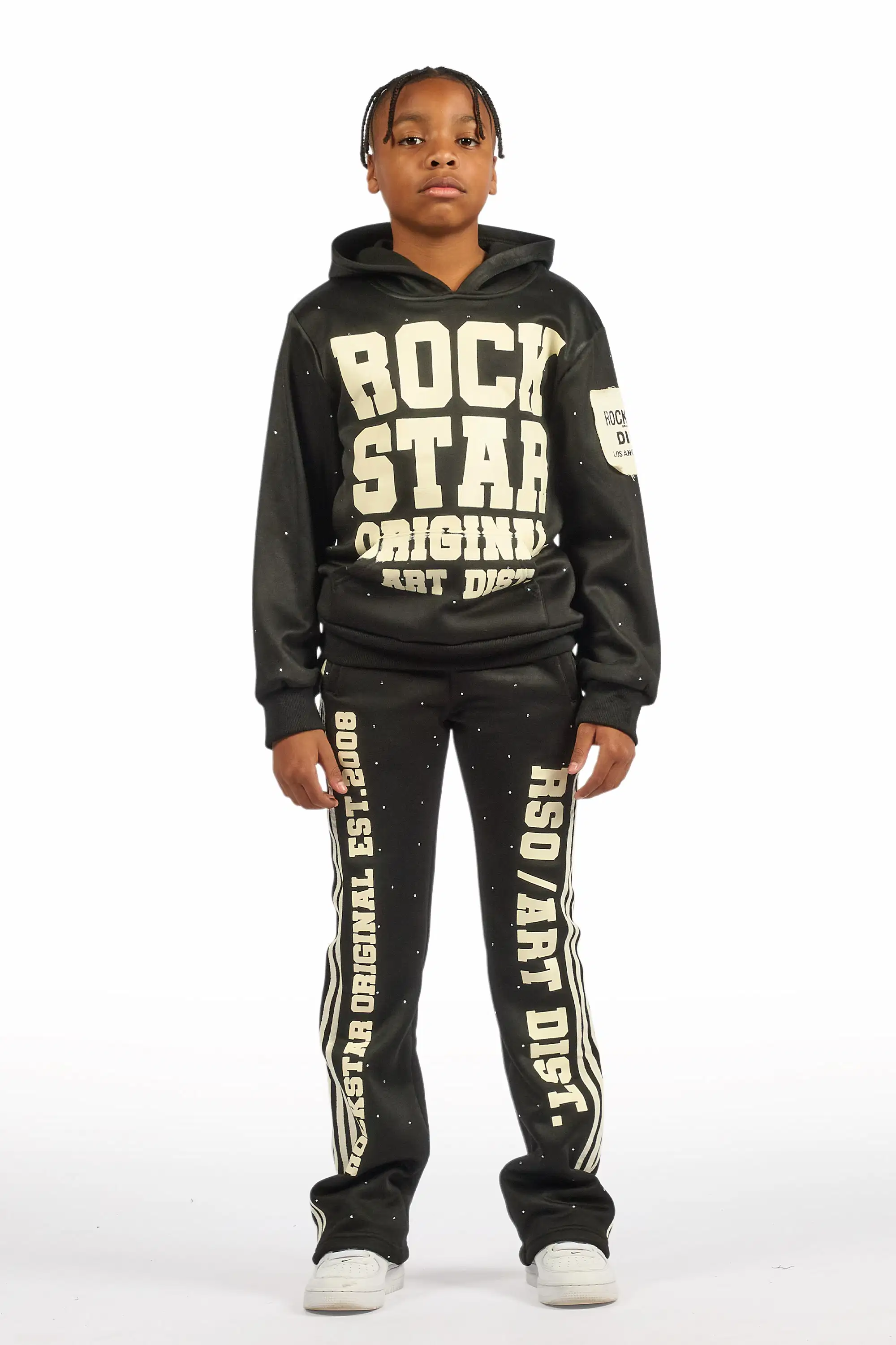 Boys Yulian Black Hoodie Stacked Track Pant Set - Image 2