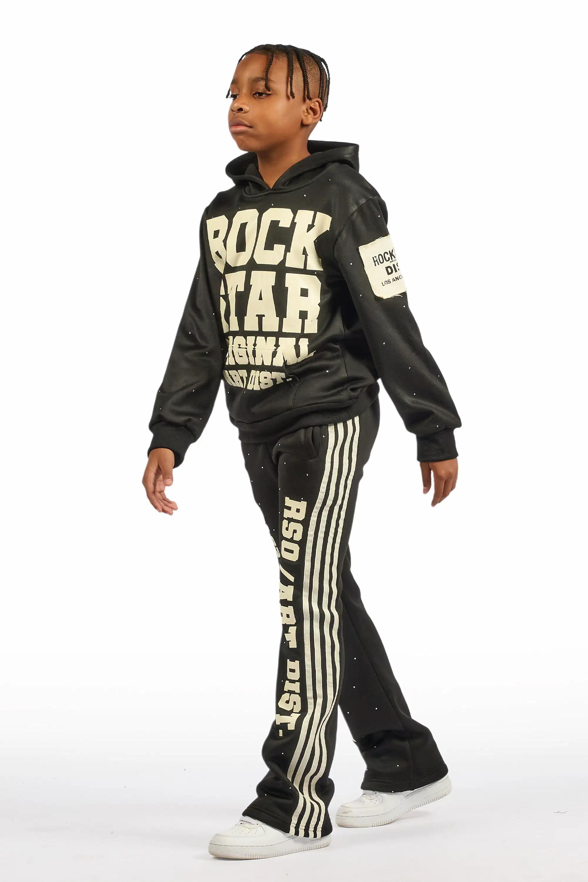 Boys Yulian Black Hoodie Stacked Track Pant Set - Image 5