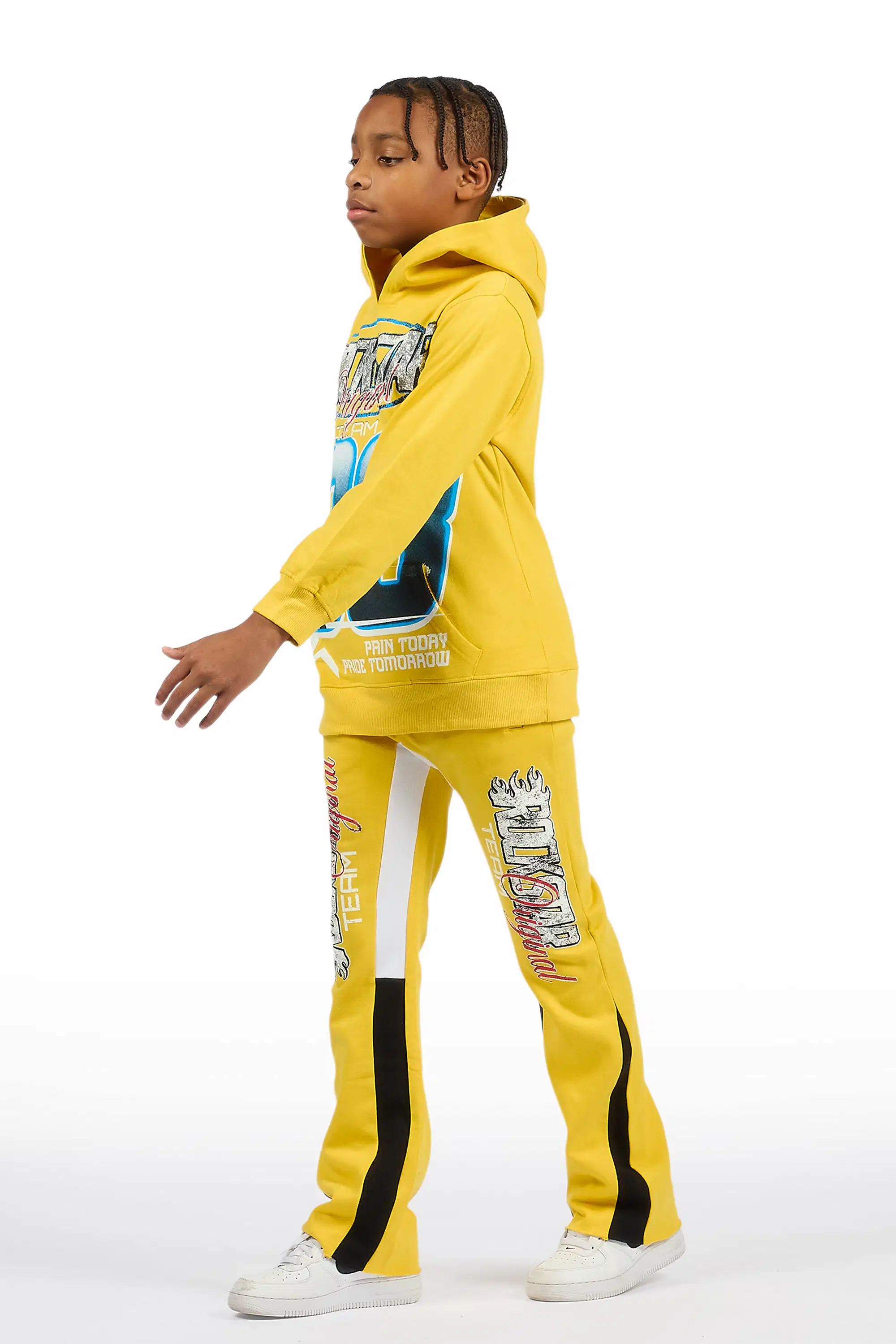 Boys Ryker Yellow Hoodie/Stacked Flare Track Set - Image 5