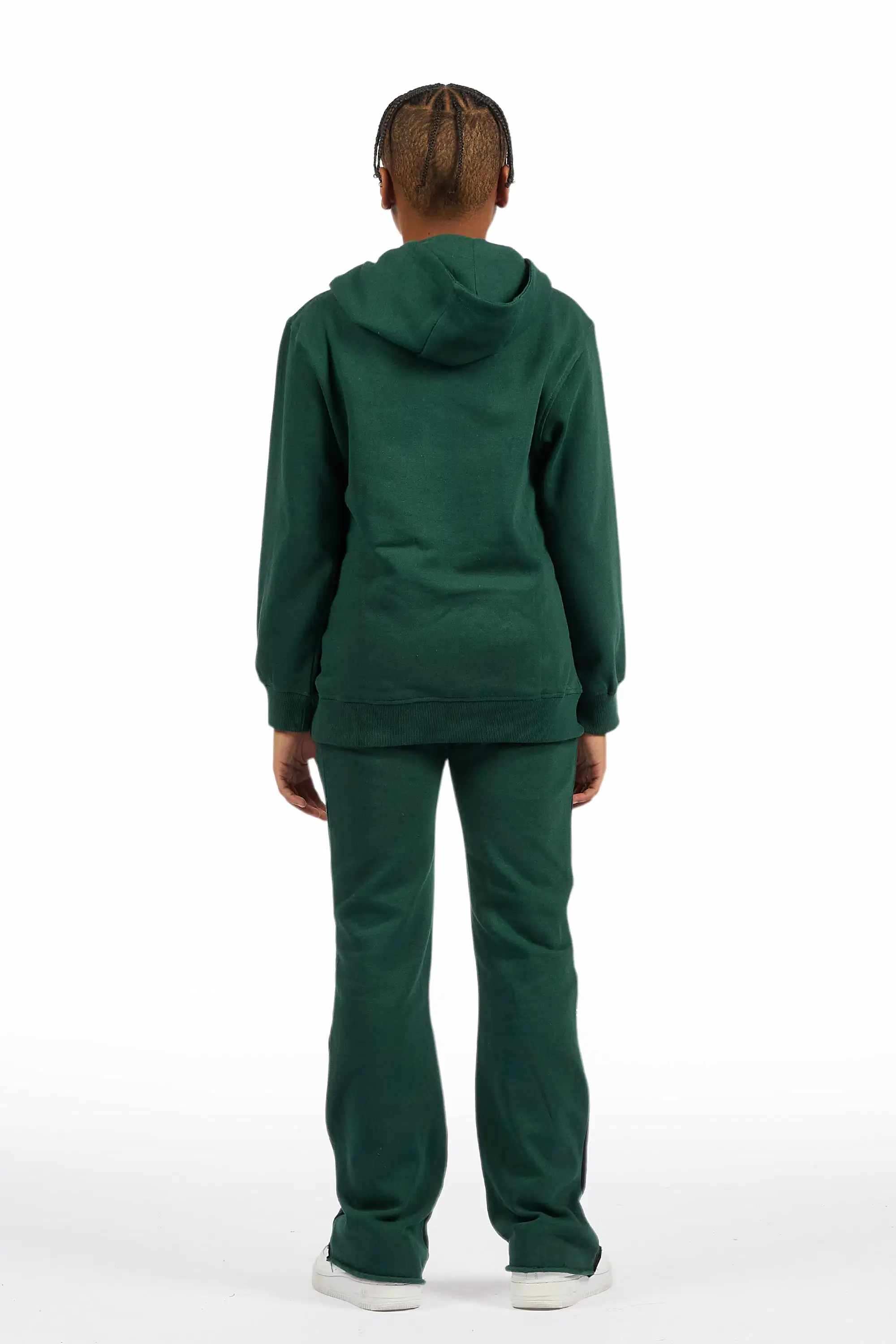 Boys Marizon Green/White Hoodie/Stacked Flare Track Set - Image 4