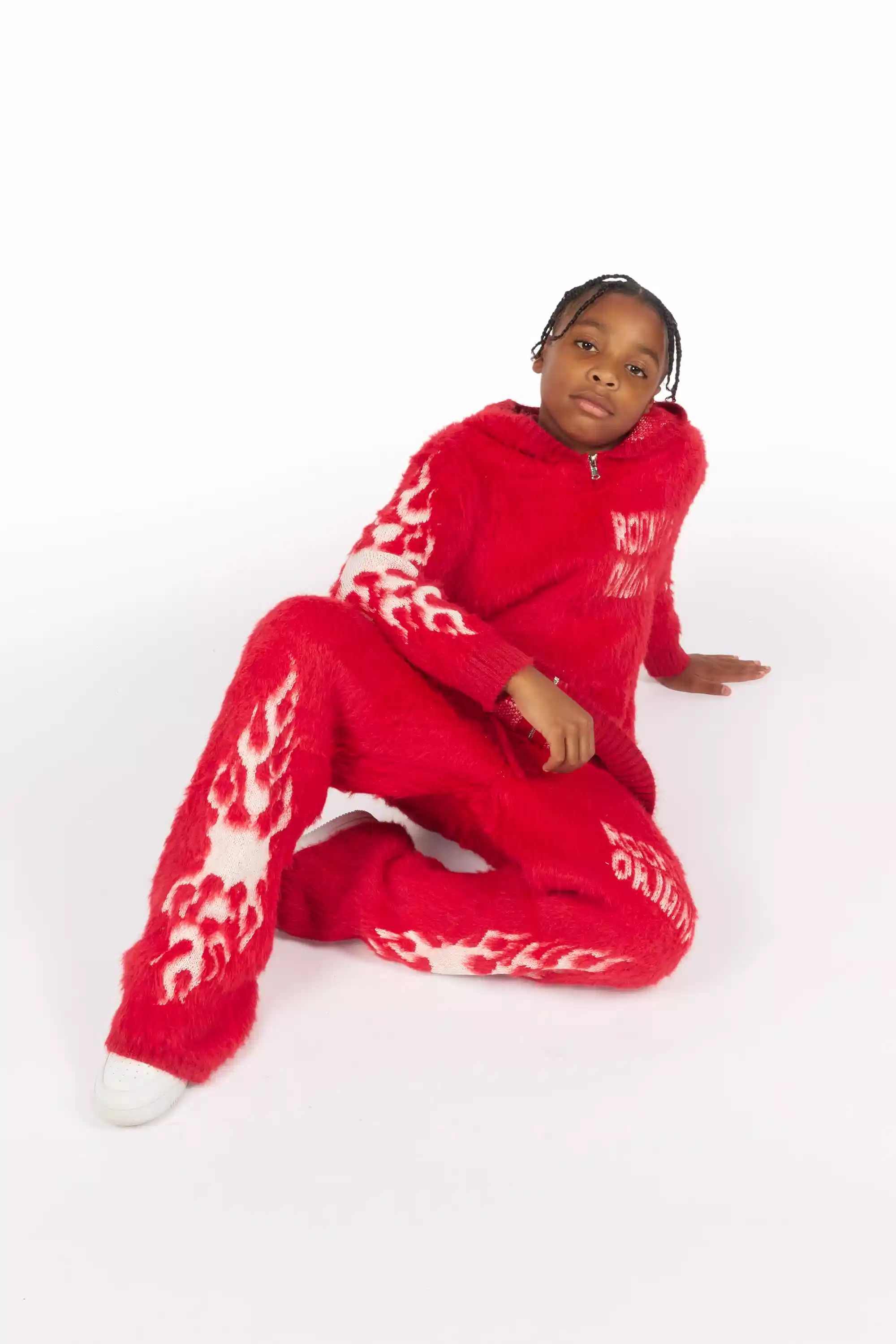 Boys Toshio Red Stacked Flare Knitted Mohair Track Set - Image 9