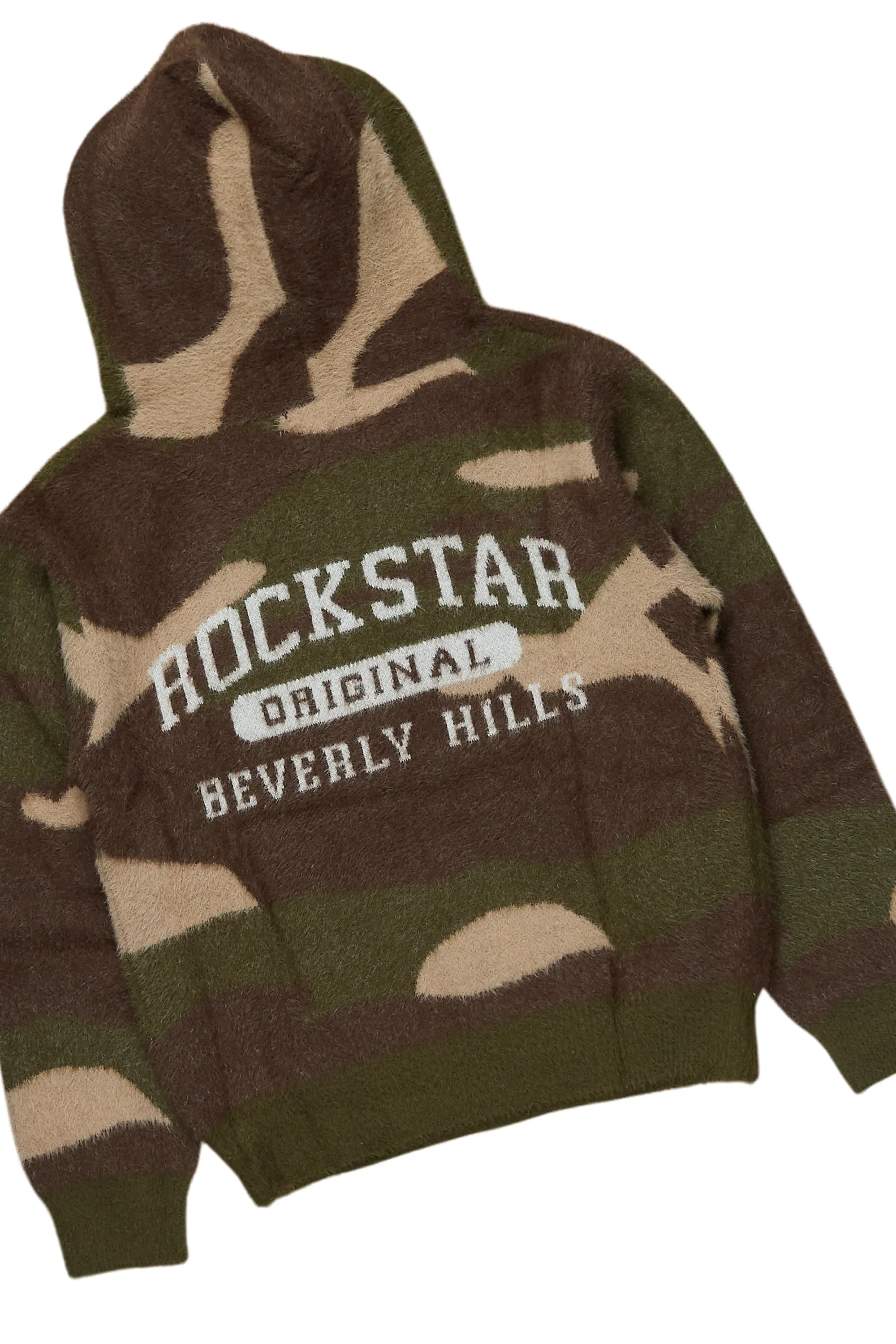 Boys Akio Green Camo Stacked Flare Knitted Mohair Track Set - Image 3