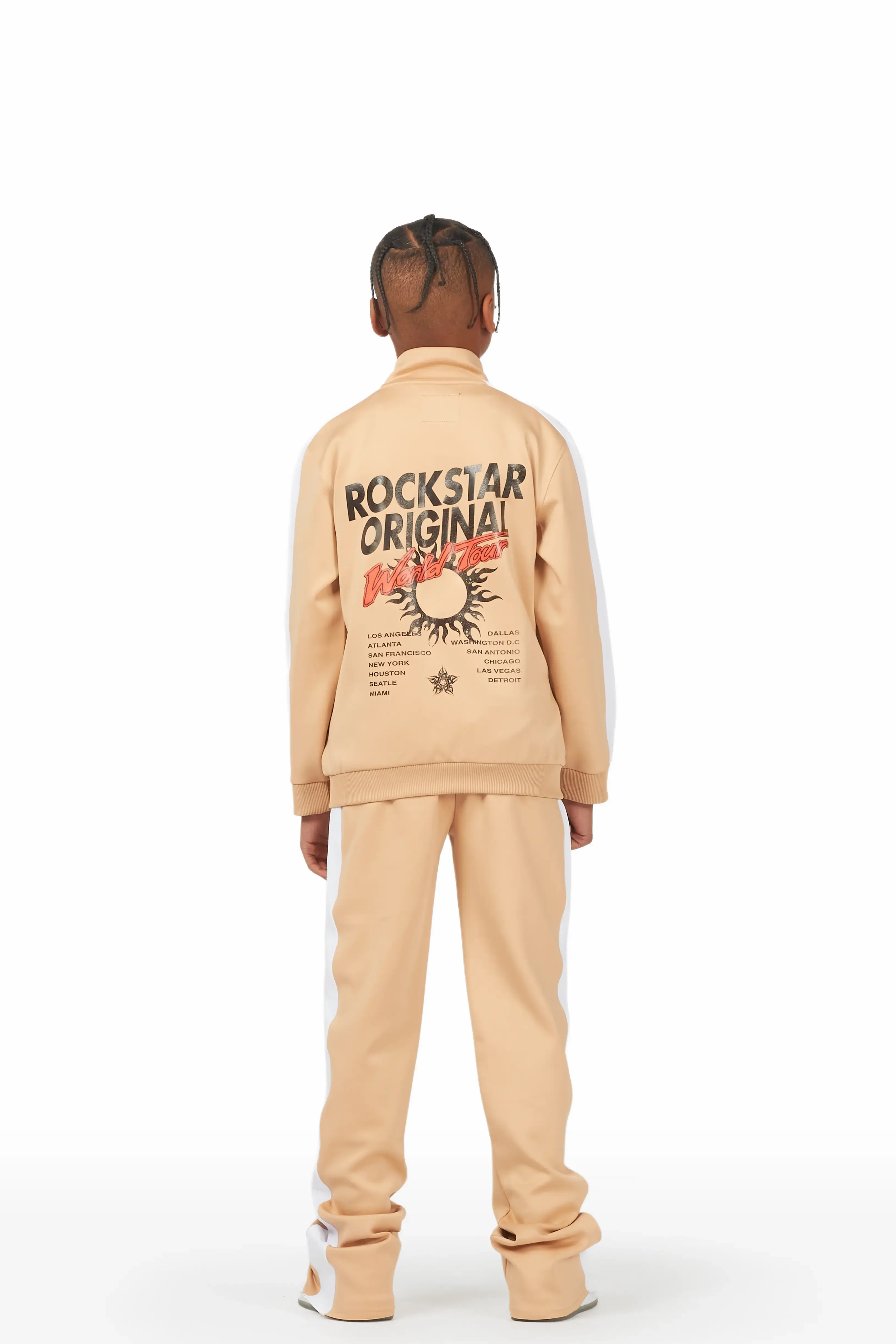 Boys Yash Beige Tricot Stacked Flare Track Set - Image 4