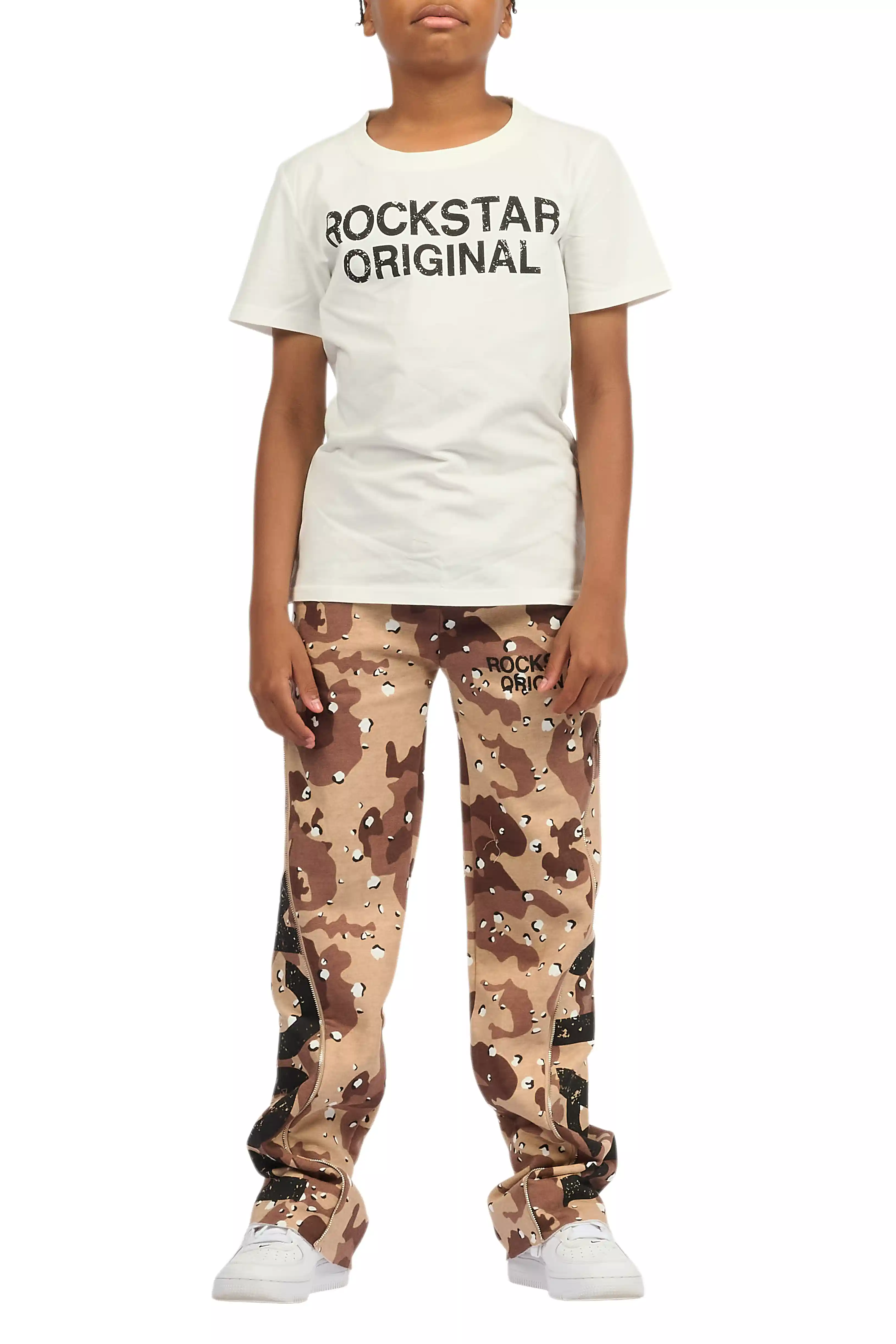 Boys Deniska White/Camo T-Shirt Baggy Stacked Flare Set - Image 13