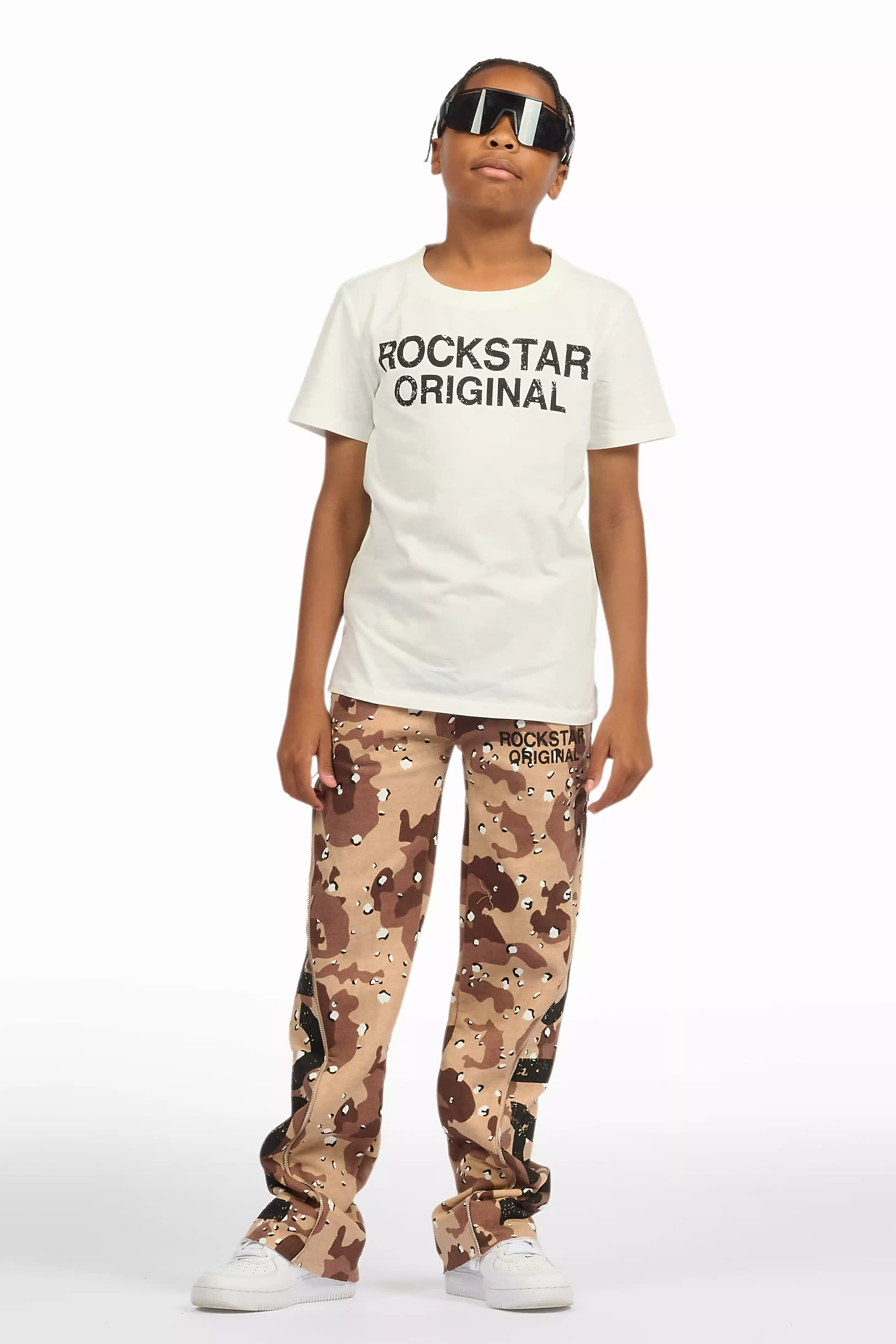Boys Deniska White/Camo T-Shirt Baggy Stacked Flare Set - Image 2