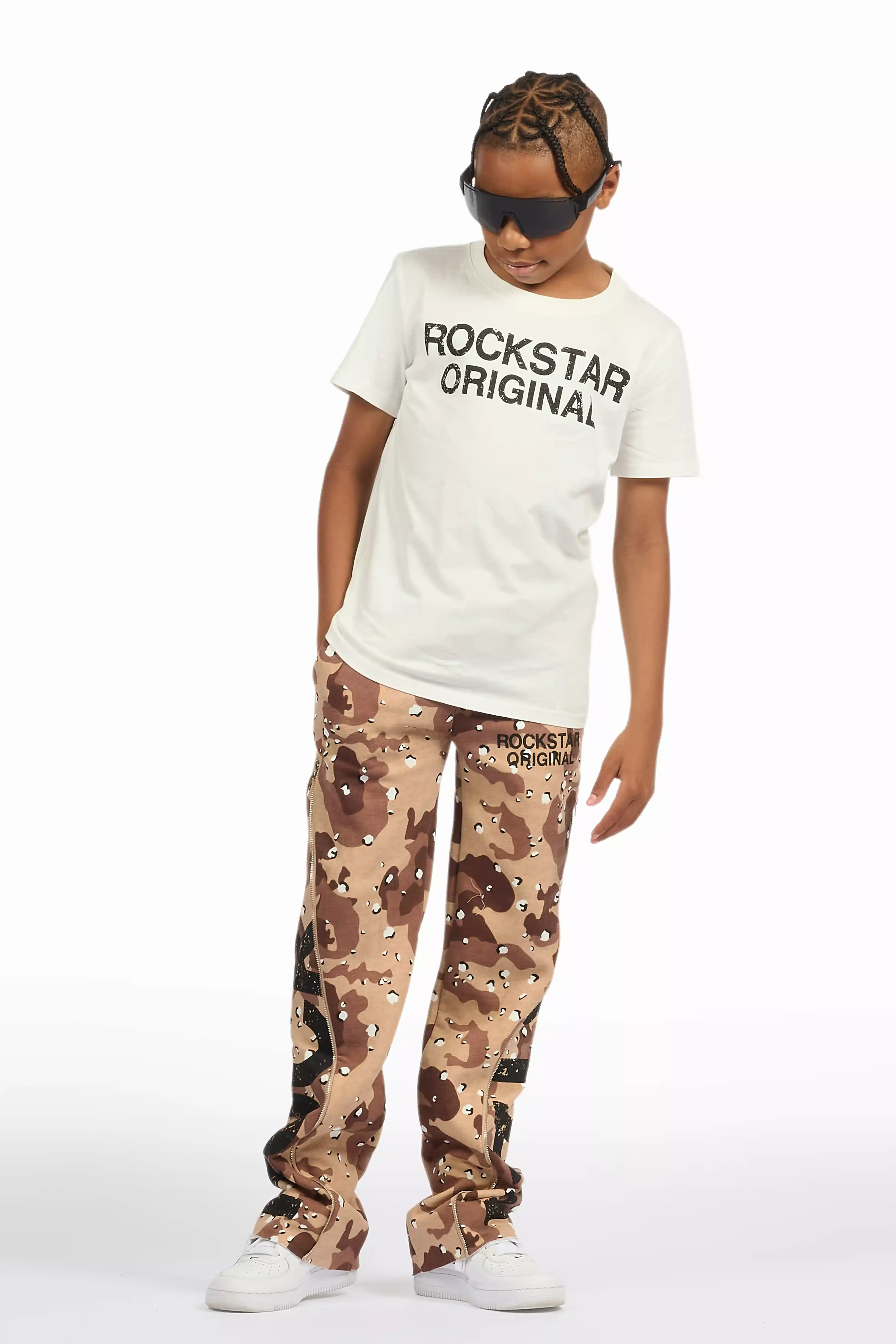 Boys Deniska White/Camo T-Shirt Baggy Stacked Flare Set - Image 3