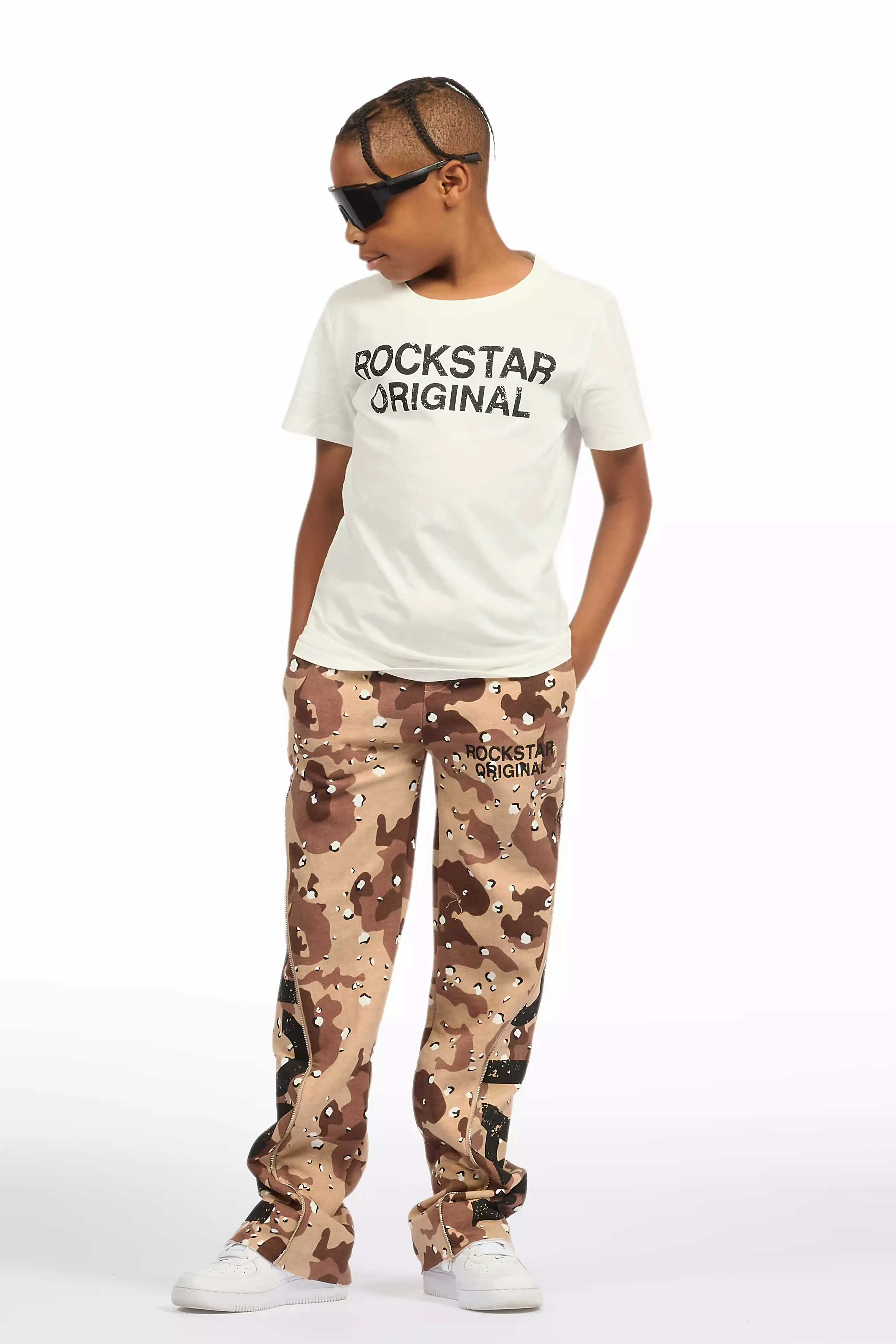 Boys Deniska White/Camo T-Shirt Baggy Stacked Flare Set - Image 4