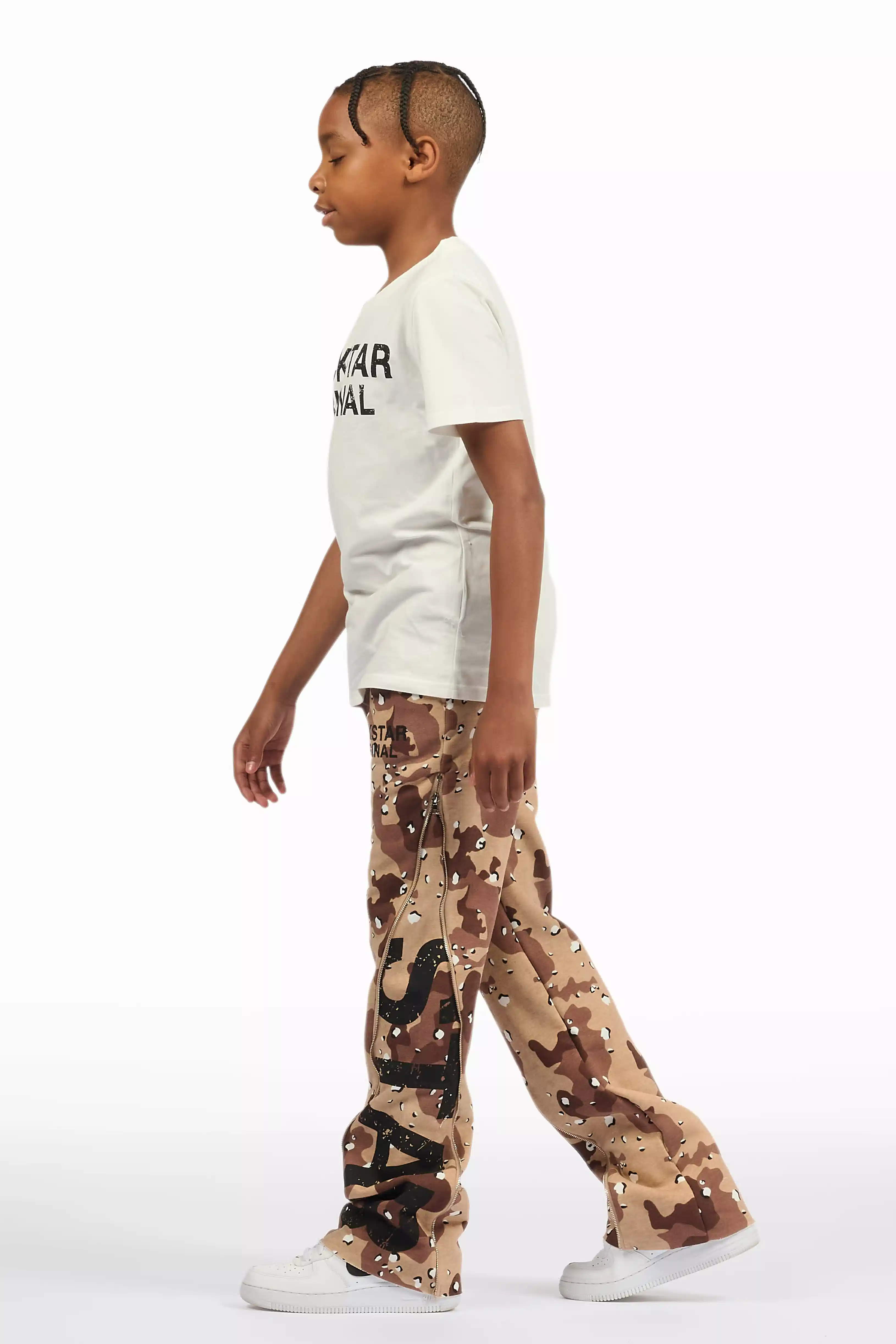 Boys Deniska White/Camo T-Shirt Baggy Stacked Flare Set - Image 8