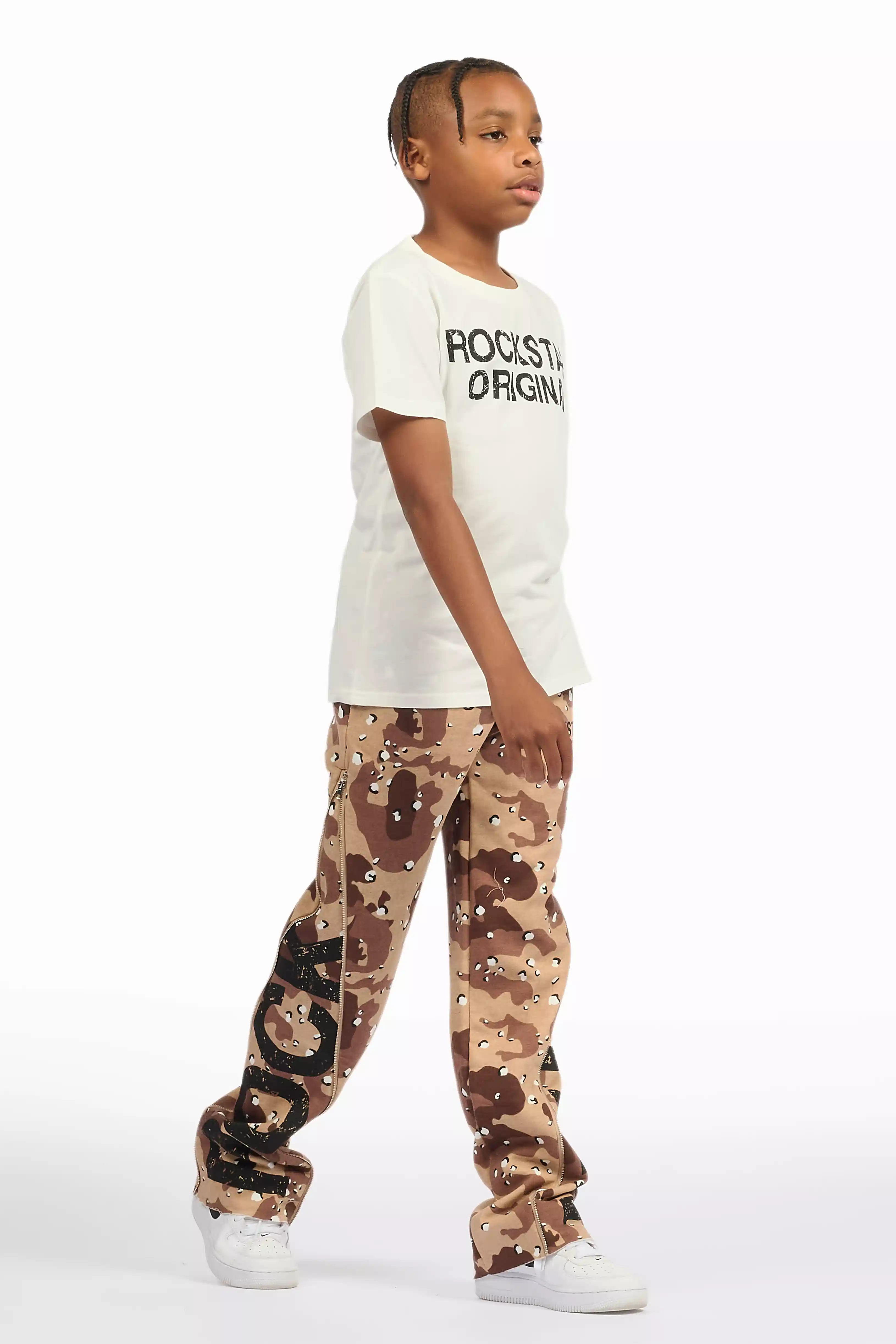 Boys Deniska White/Camo T-Shirt Baggy Stacked Flare Set - Image 9