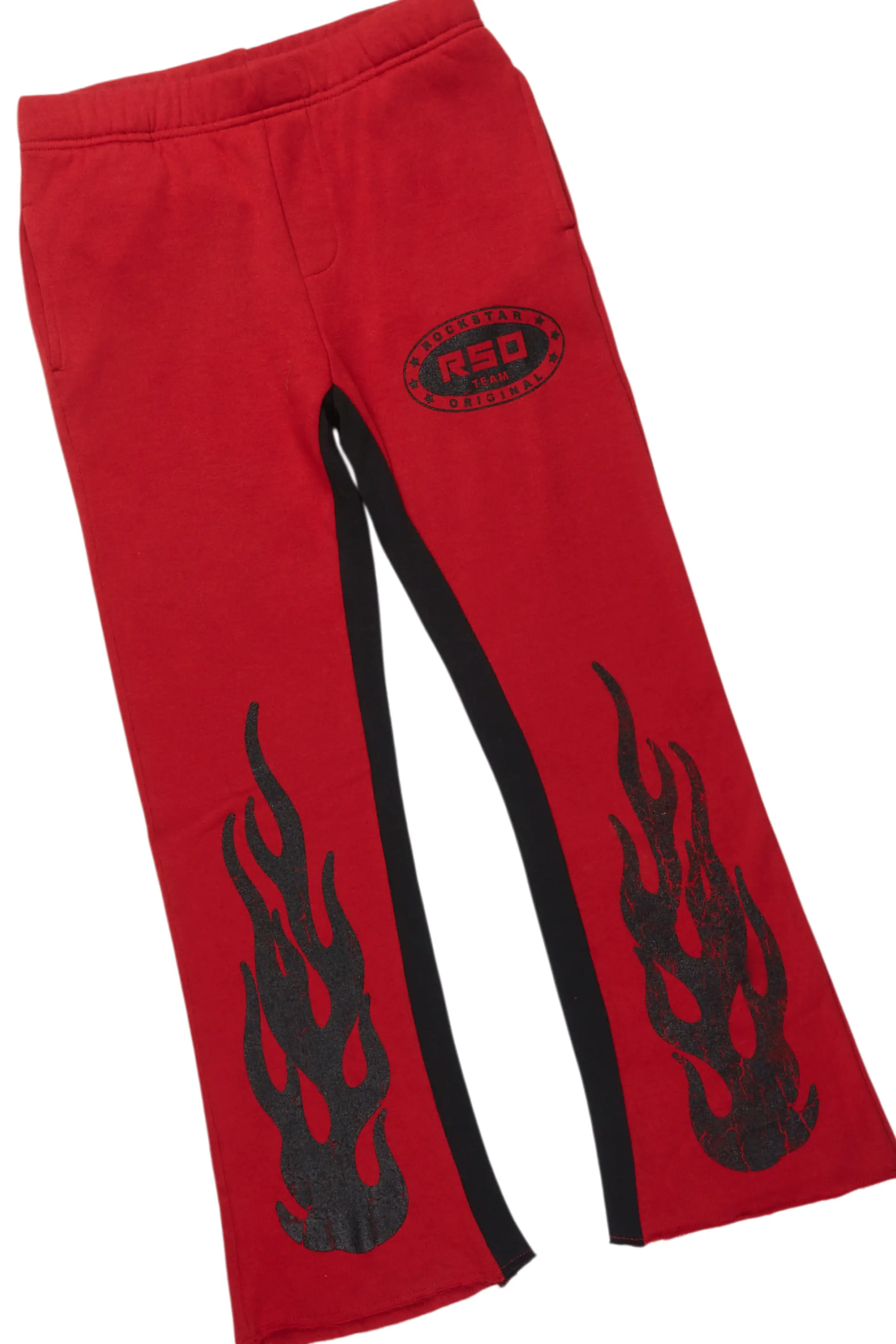 Boys Amos Black/Burgundy T-Shirt/Stacked Baggy Flare Pant Set - Image 7