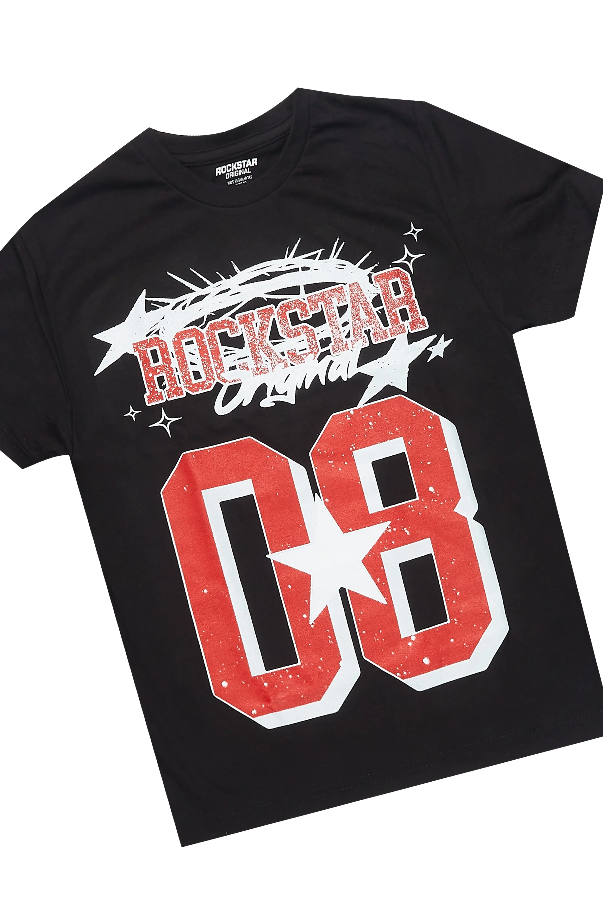 Boys Allstar Black/Burgundy T-Shirt/Stacked Baggy Flare Pant Set - Image 2