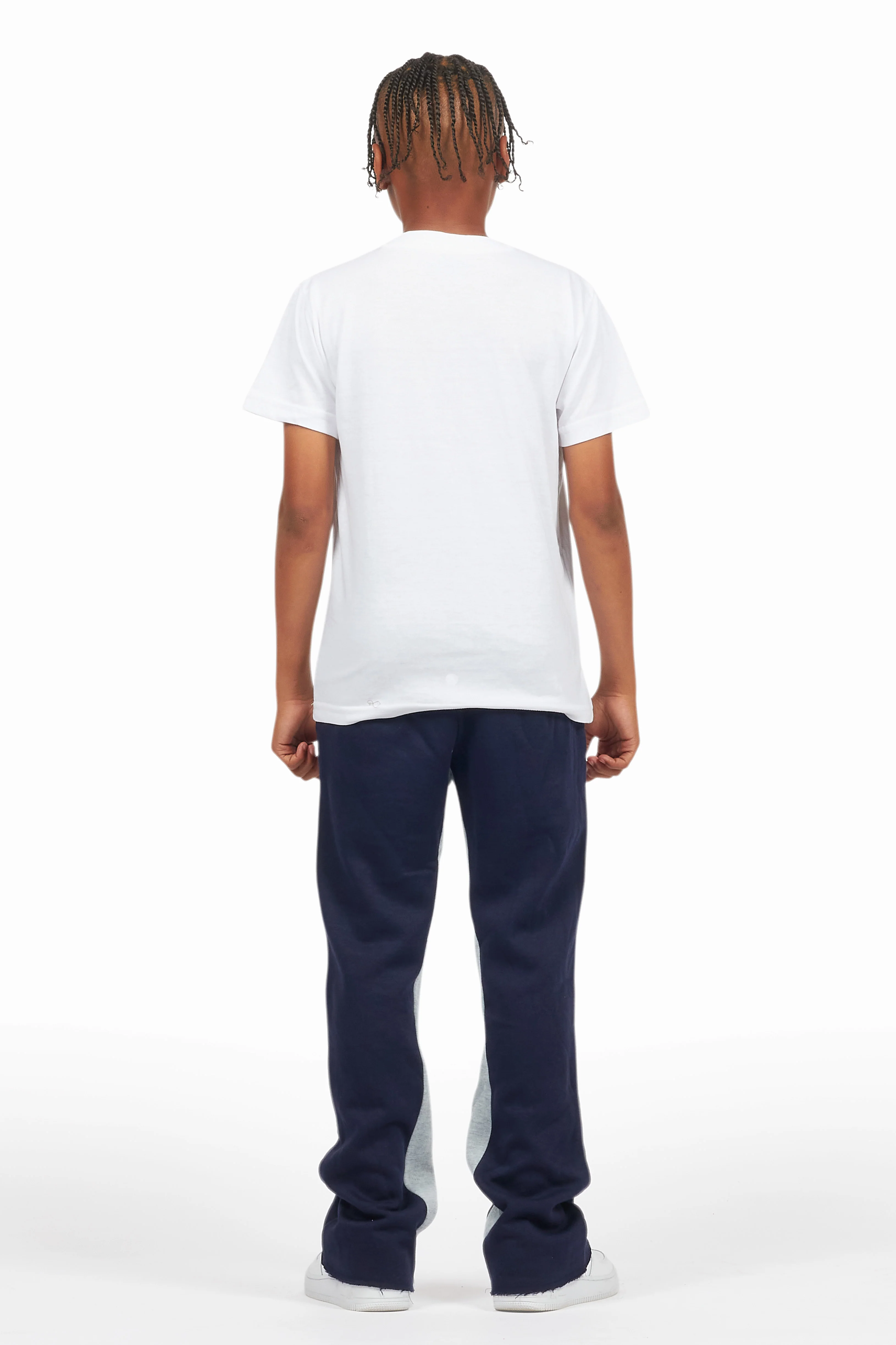 Boys Allstar White/Navy T-Shirt/Stacked Baggy Flare Pant Set - Image 4